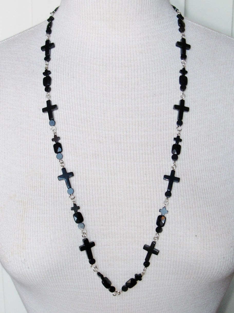 Black onyx cross necklace
