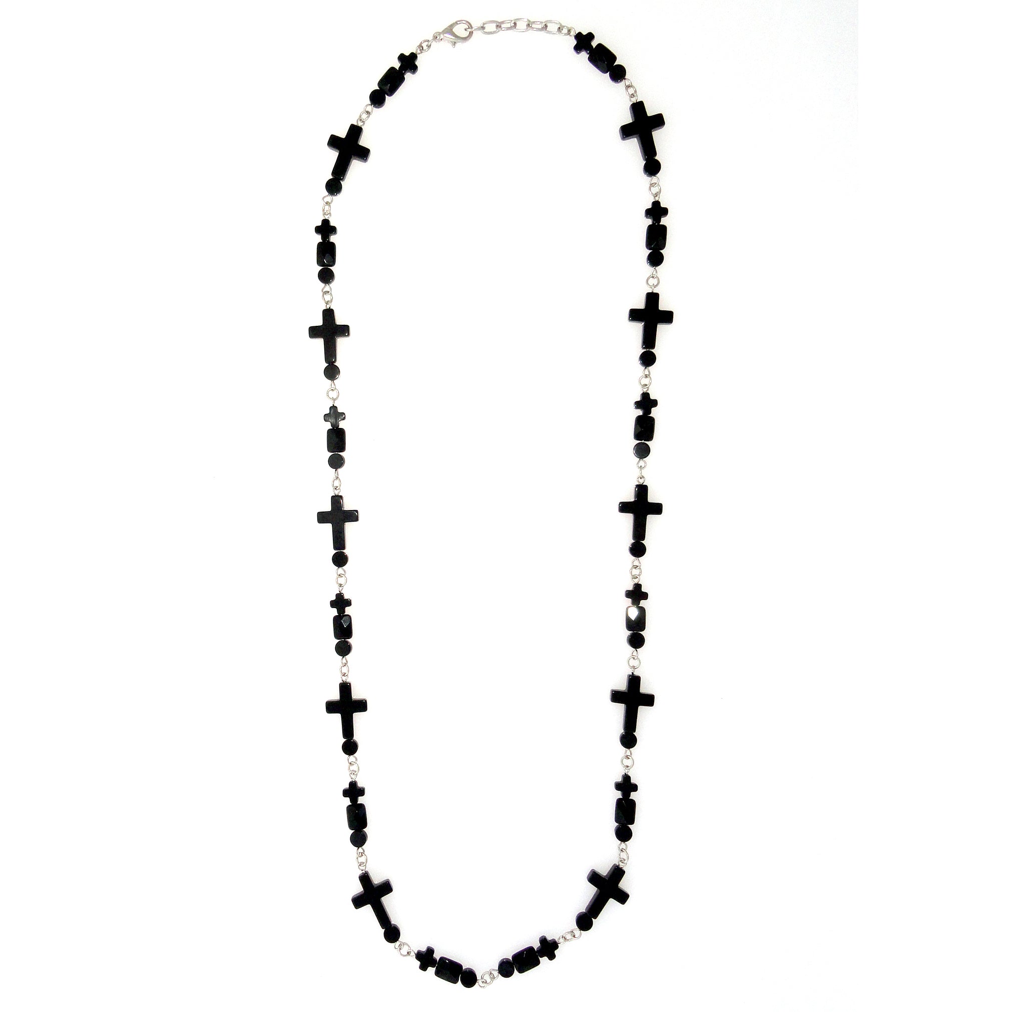 Buy Sterling Silver Detailed Black Onyx Cross Pendant Chain Necklace Online  in India - Etsy
