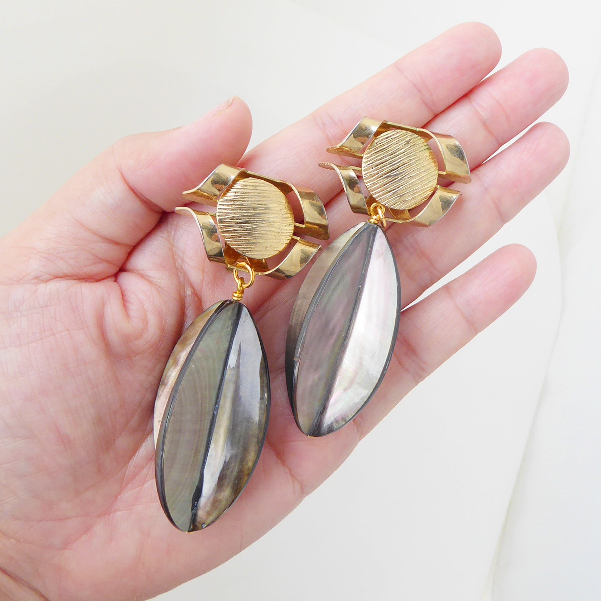 Black lip oyster shell earrings by Jenny Dayco 6