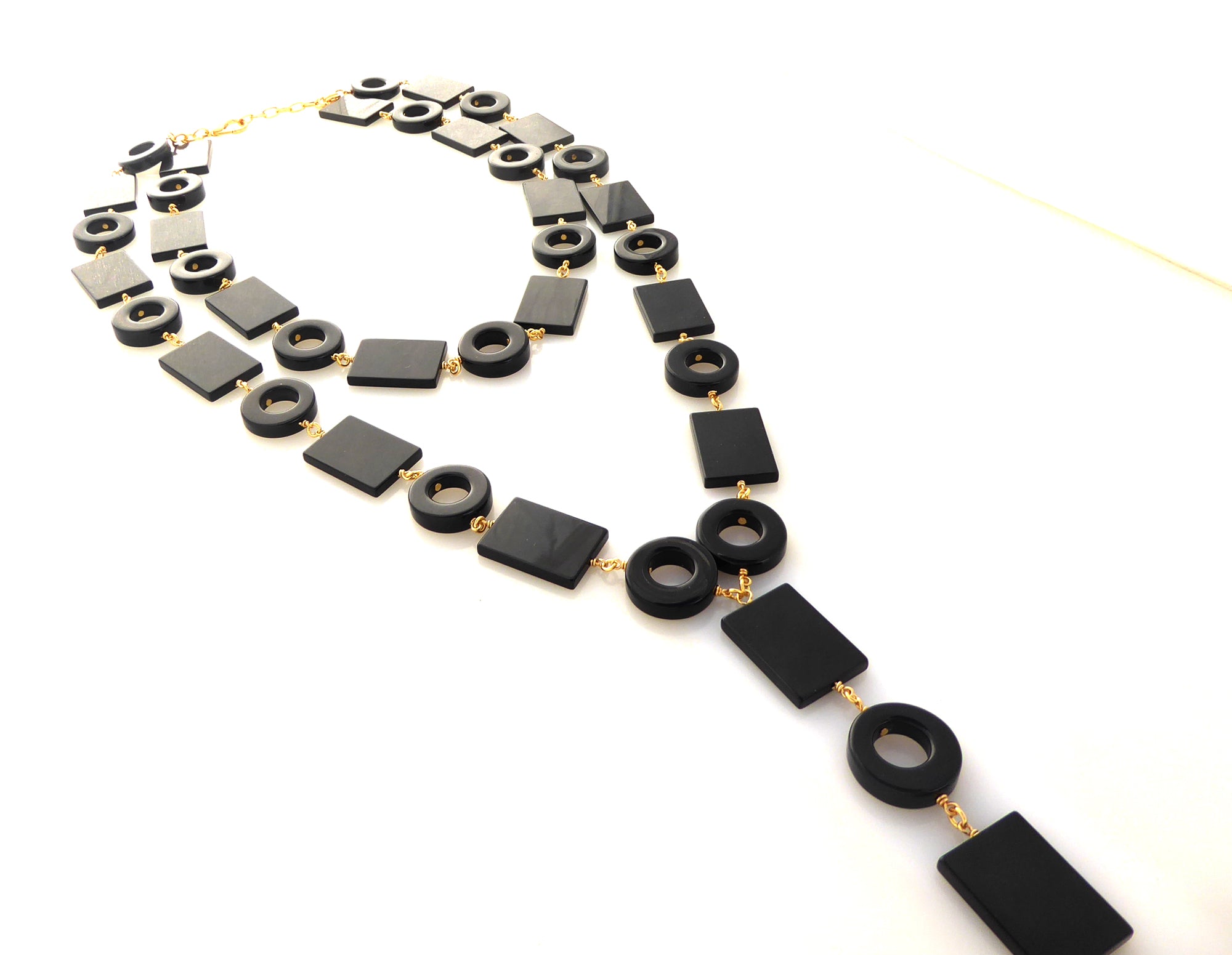 Black onyx geometric link necklace by Jenny Dayco 2