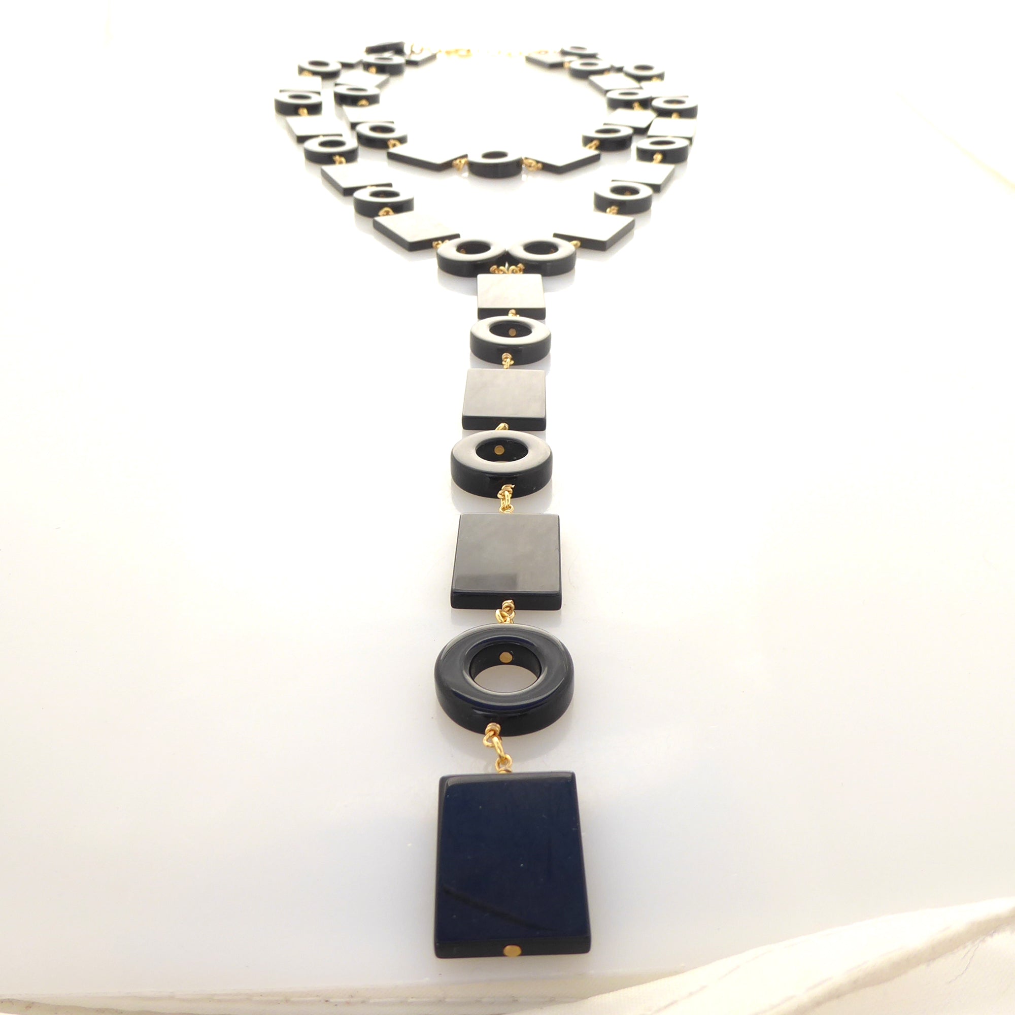Black onyx geometric link necklace by Jenny Dayco 3