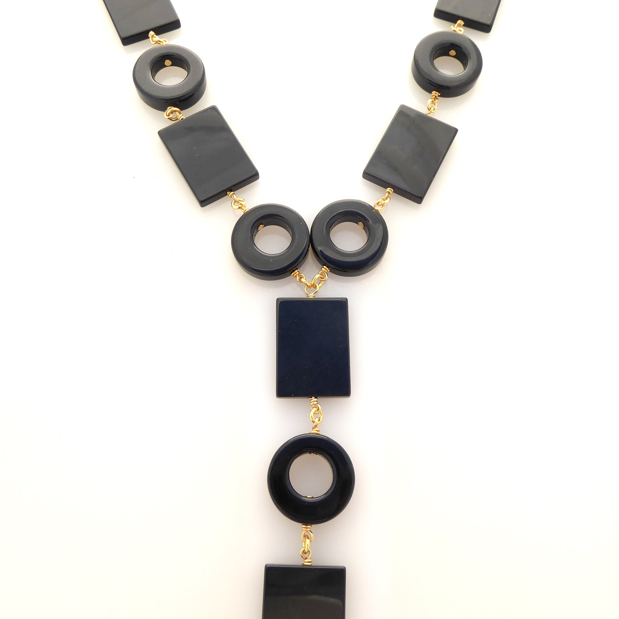 Black onyx geometric link necklace by Jenny Dayco 5