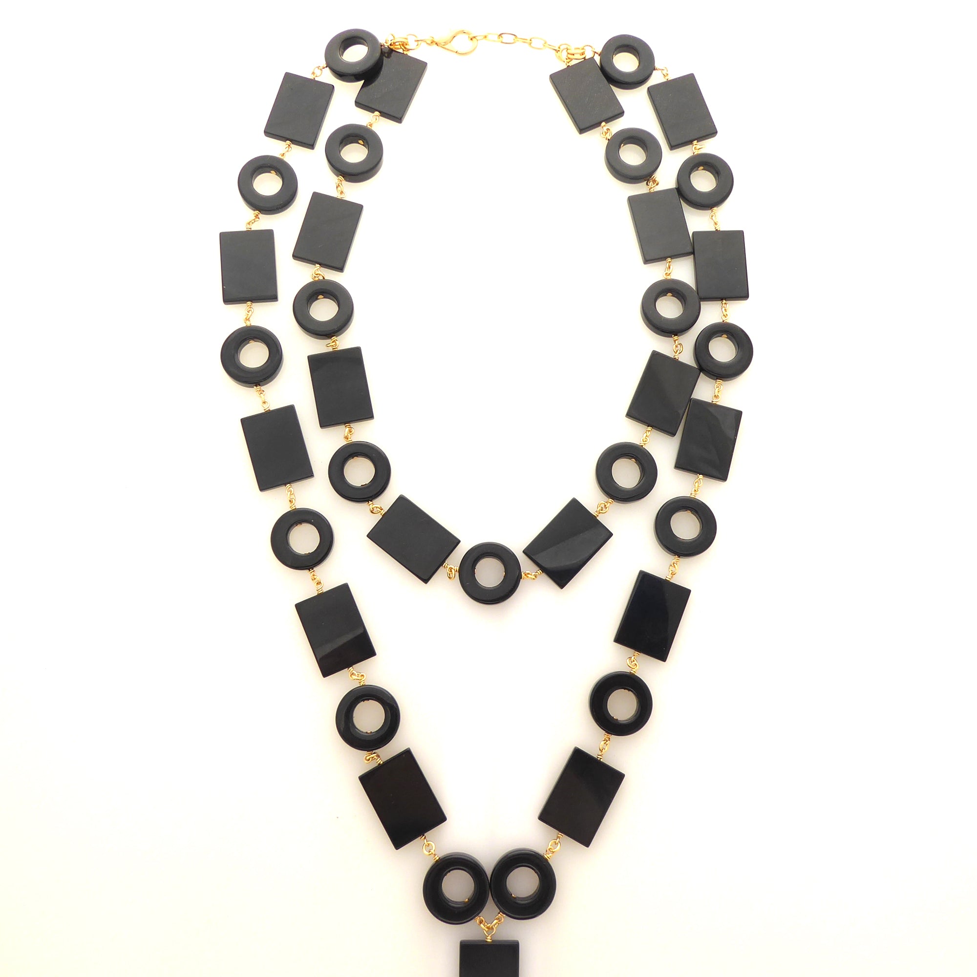 Black onyx geometric link necklace by Jenny Dayco 6