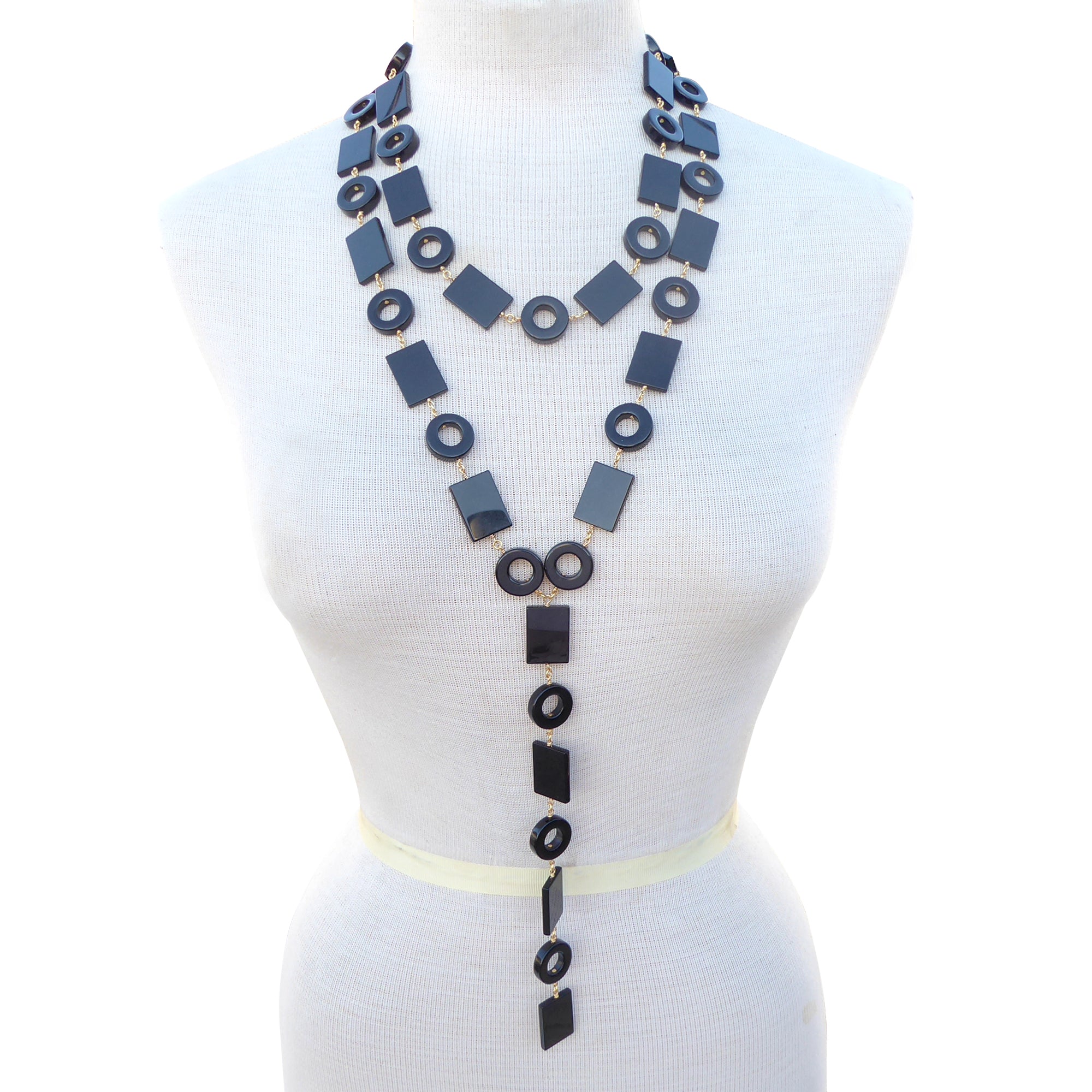 Black onyx geometric link necklace by Jenny Dayco 8