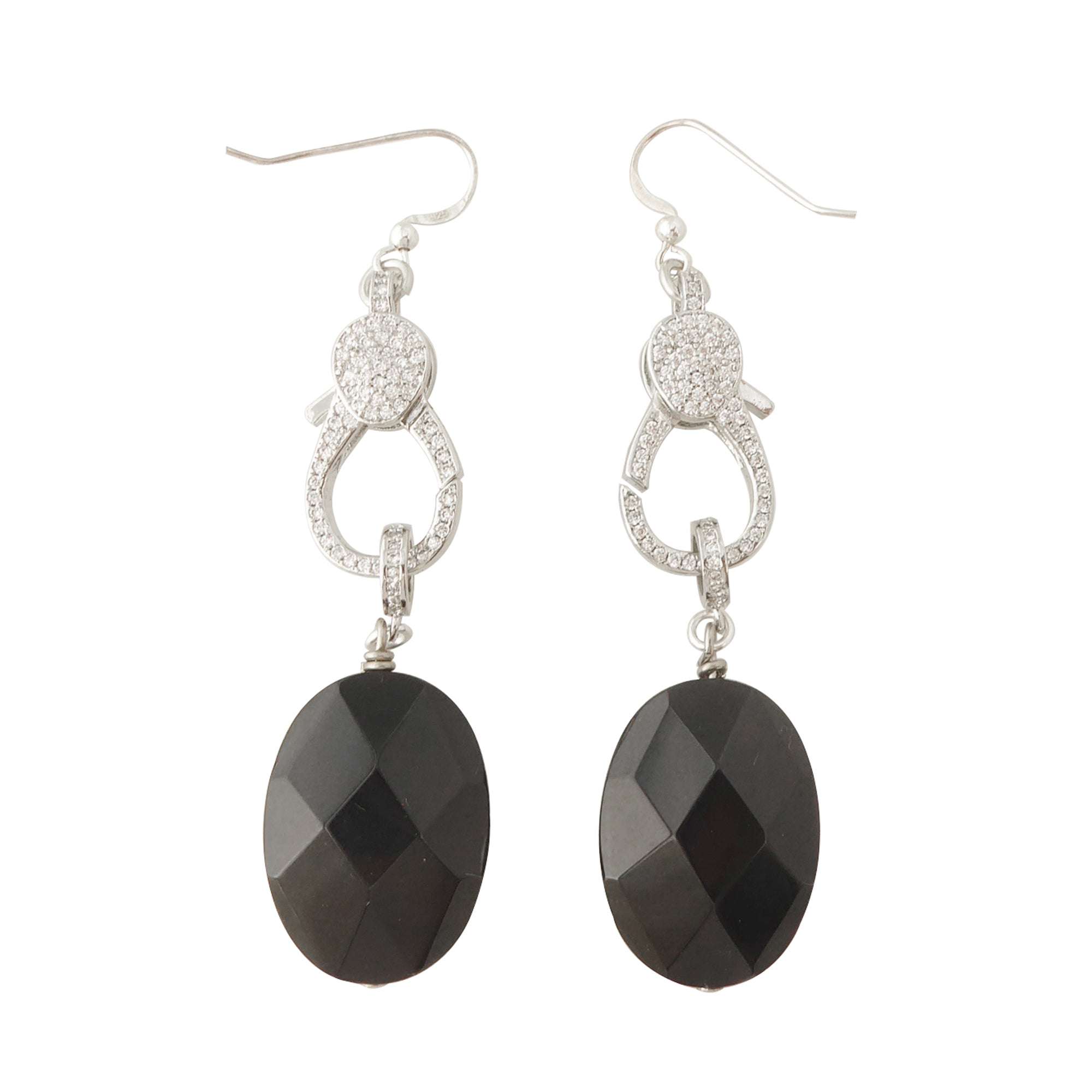 Black onyx pave clasp earrings by Jenny Dayco 1