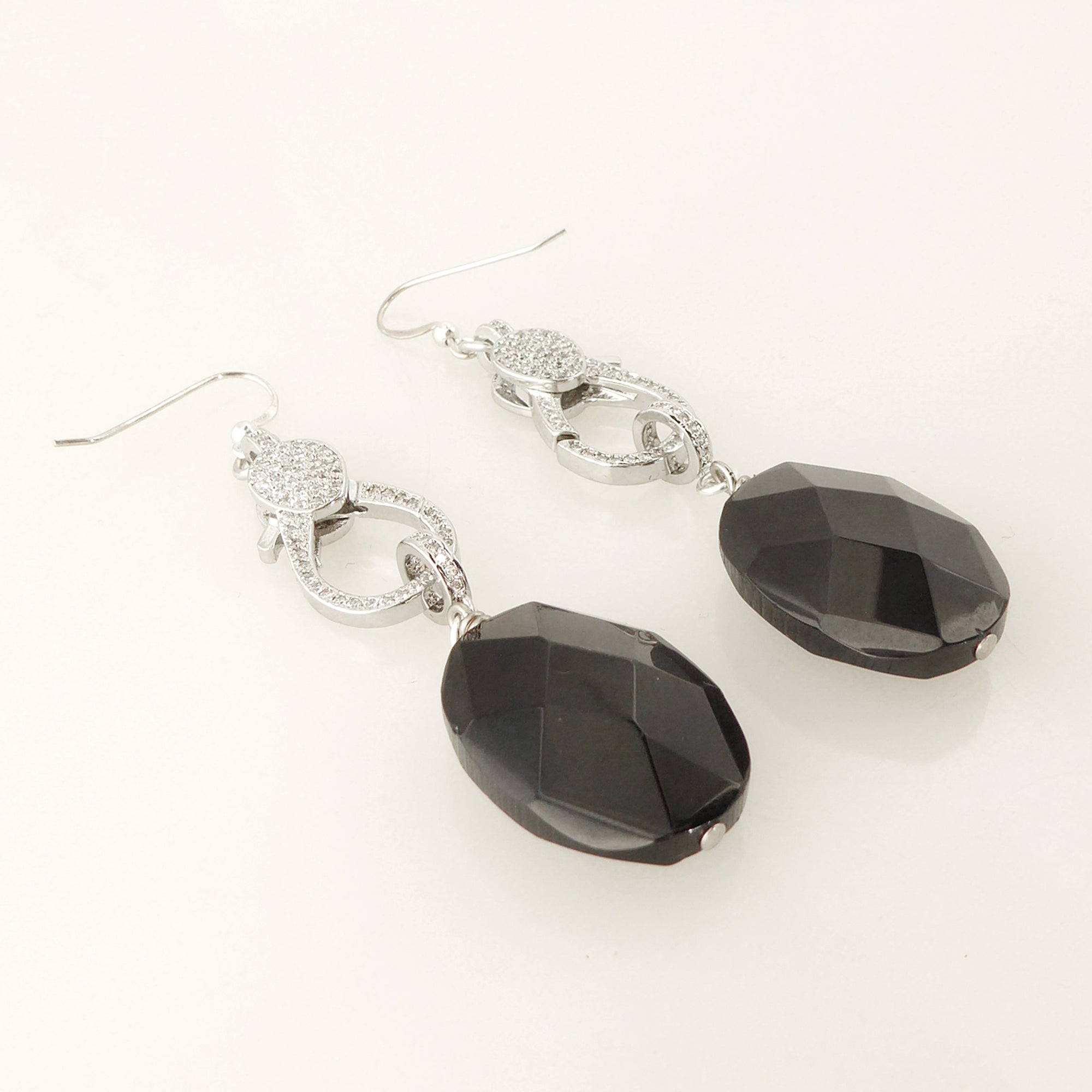 Black onyx pave clasp earrings by Jenny Dayco 2