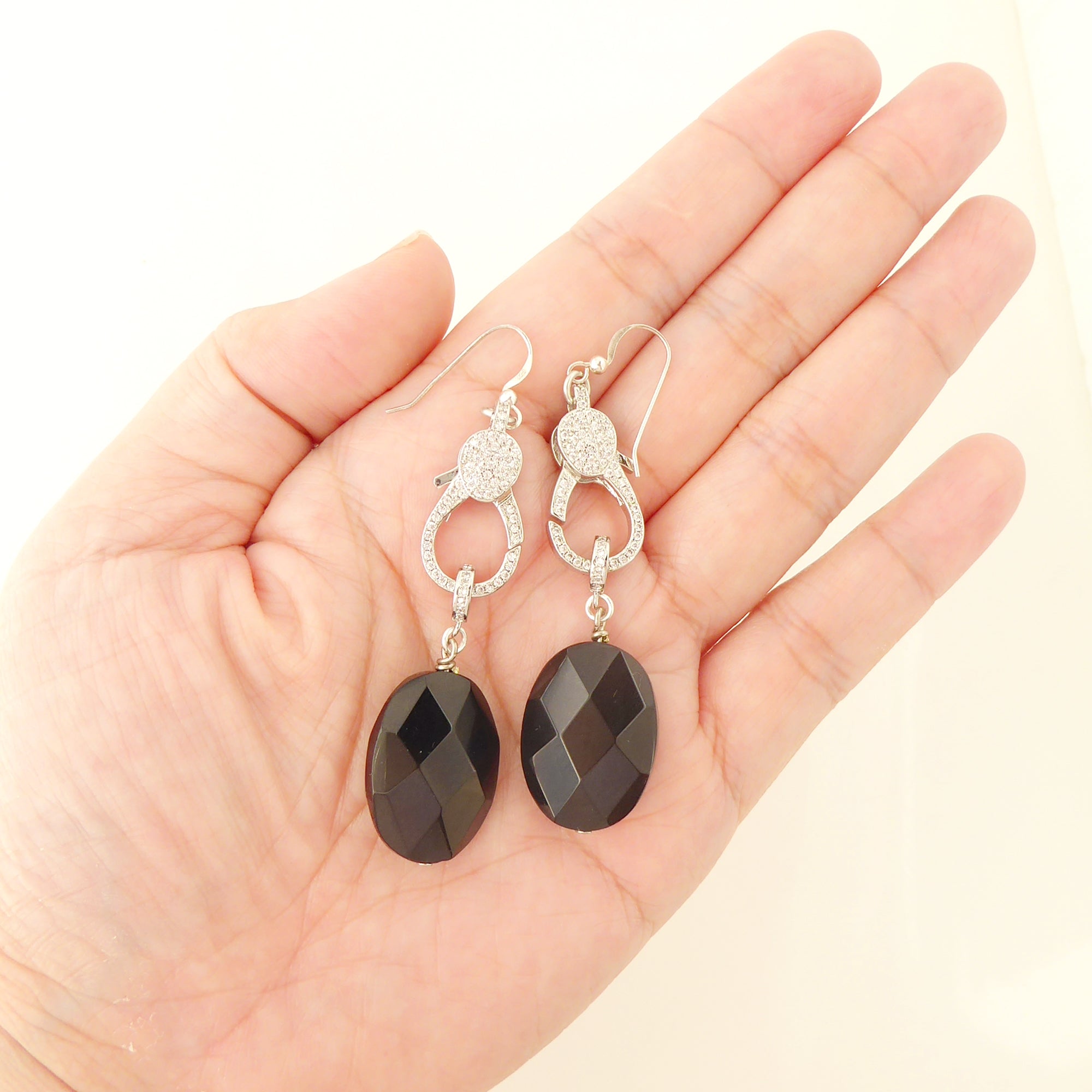 Black onyx pave clasp earrings by Jenny Dayco 4