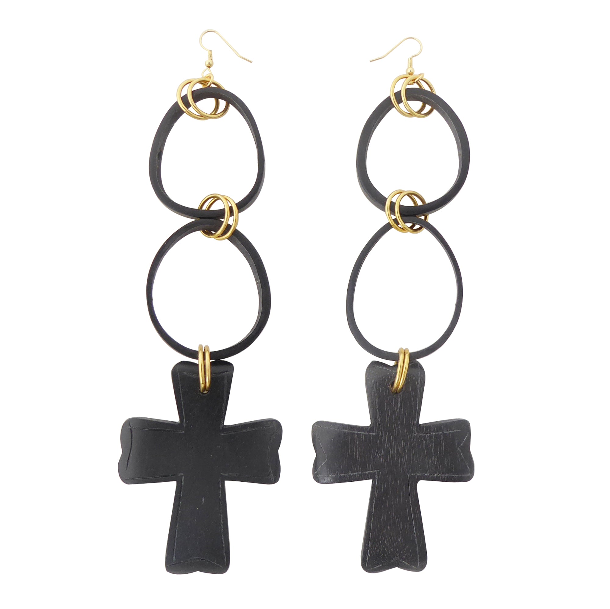 Black wooden cross earrings by Jenny Dayco 1