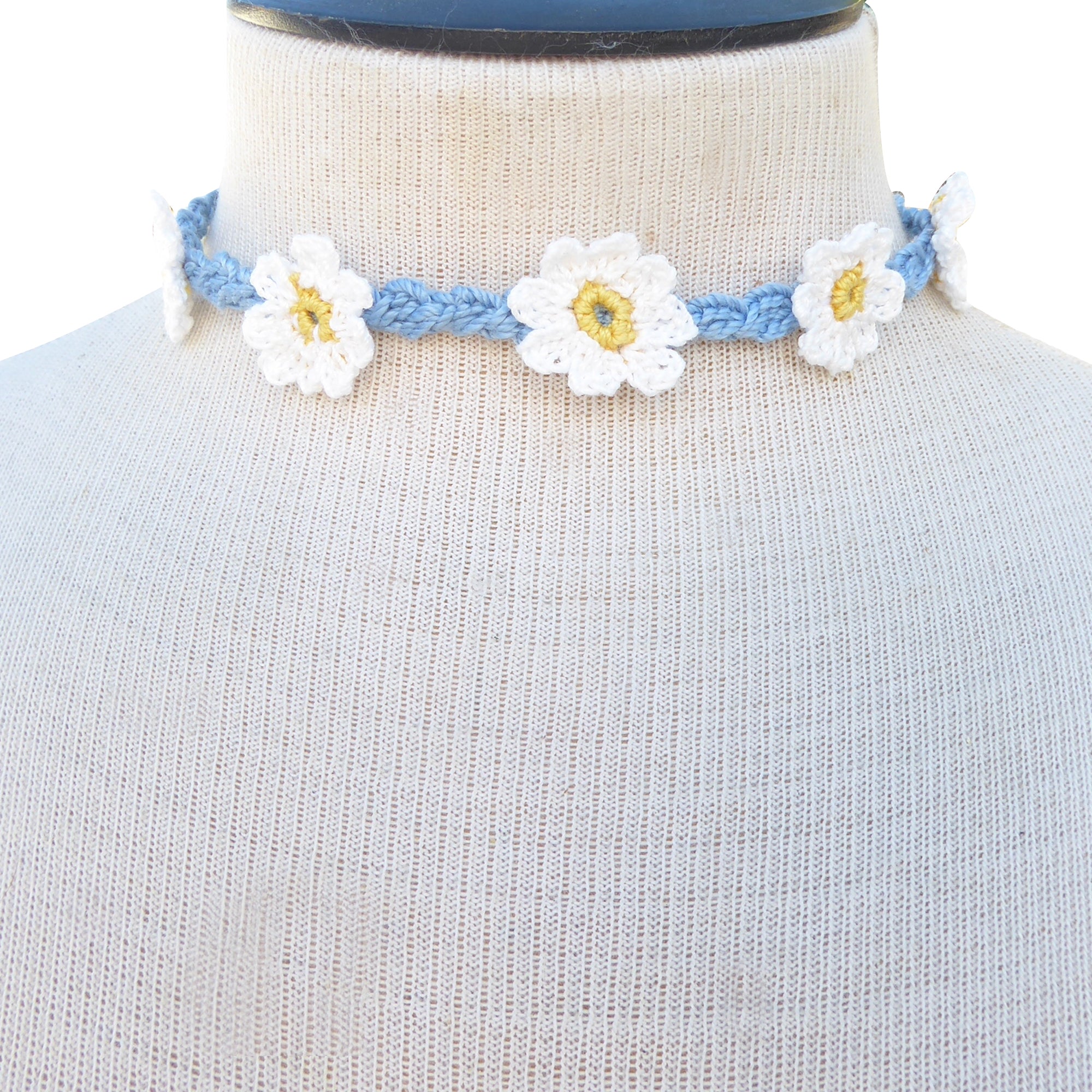 Blue and white flower crochet earring and necklace set by Jenny Dayco 9