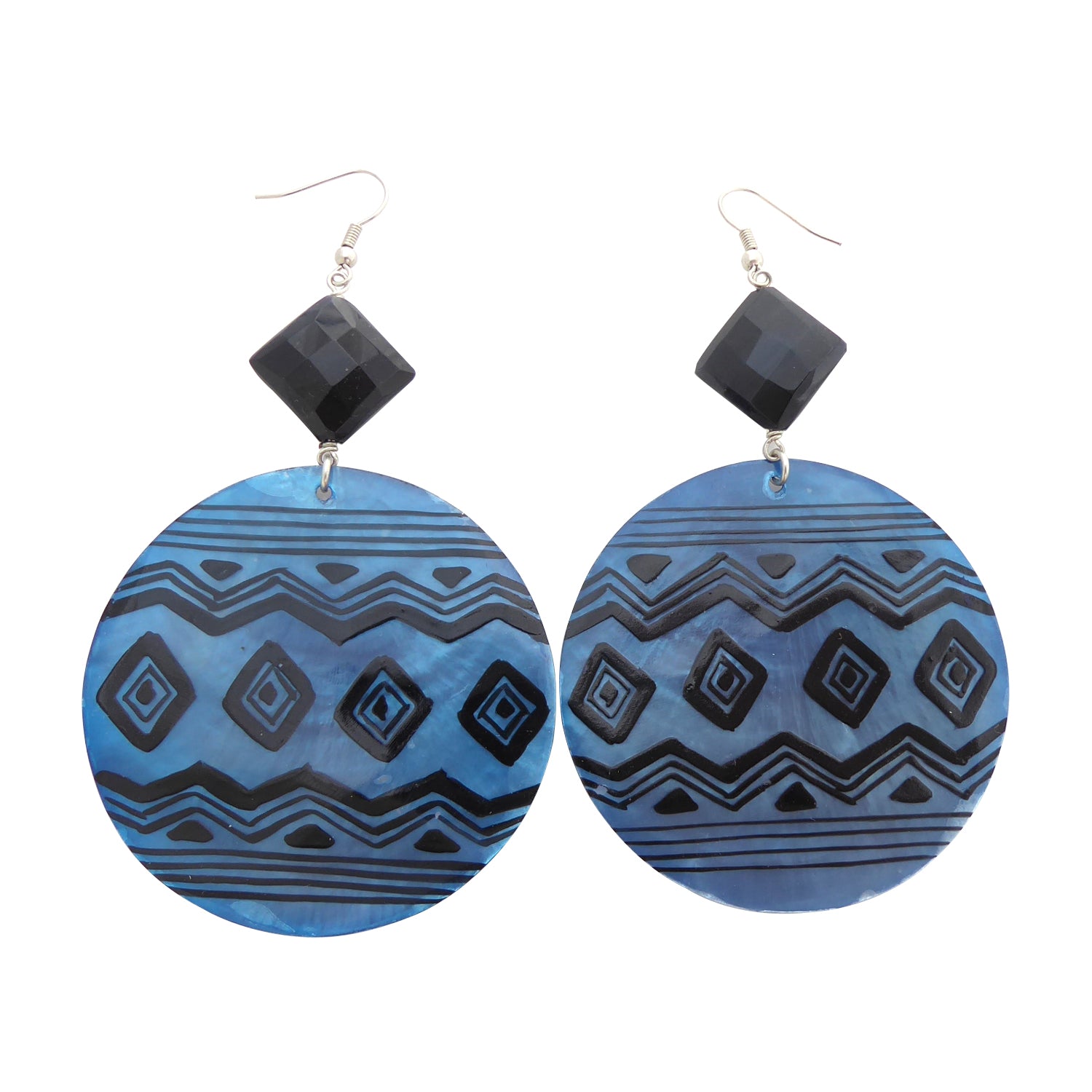 Blue geometric shell earrings