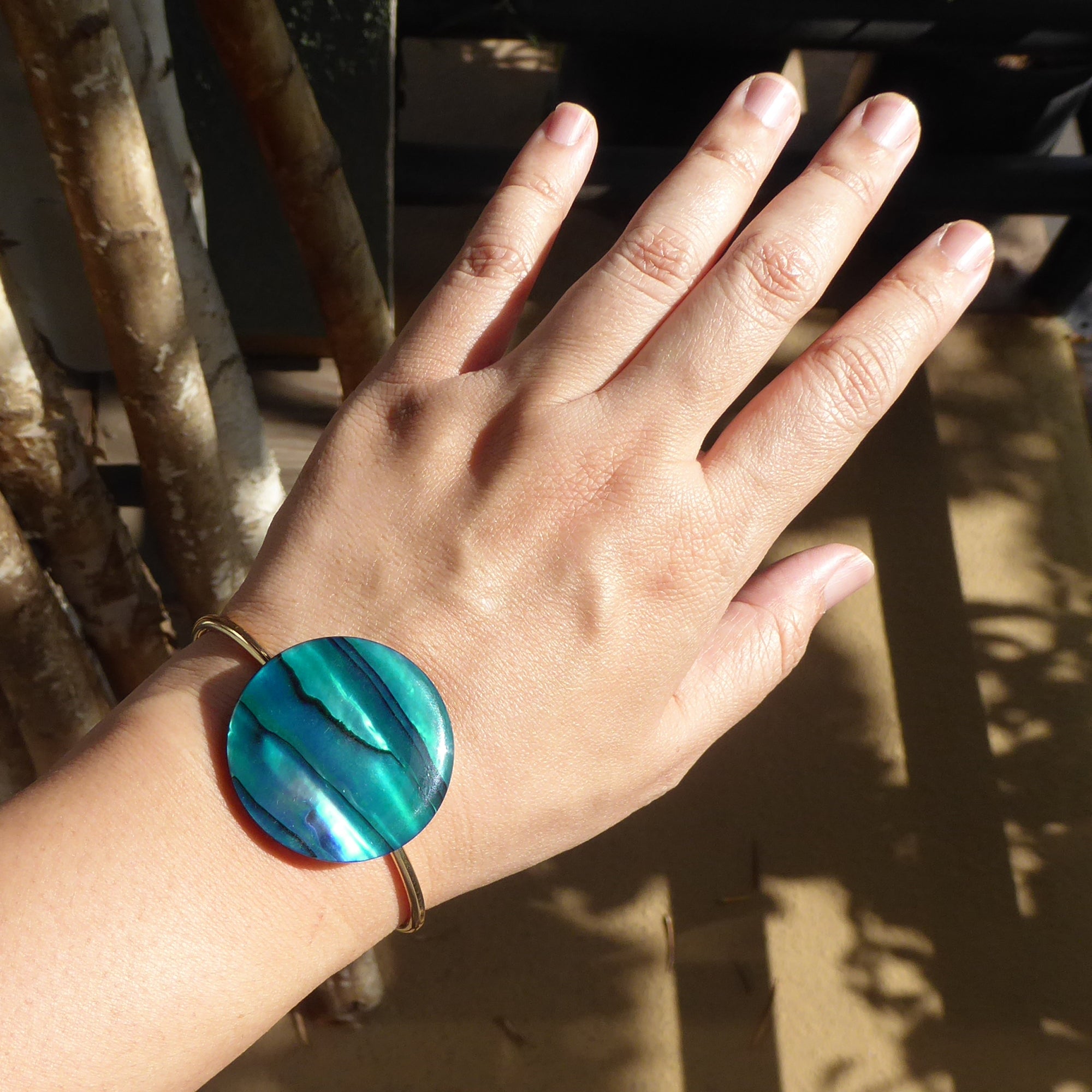 Blue paua shell cuff bracelet by Jenny Dayco 6