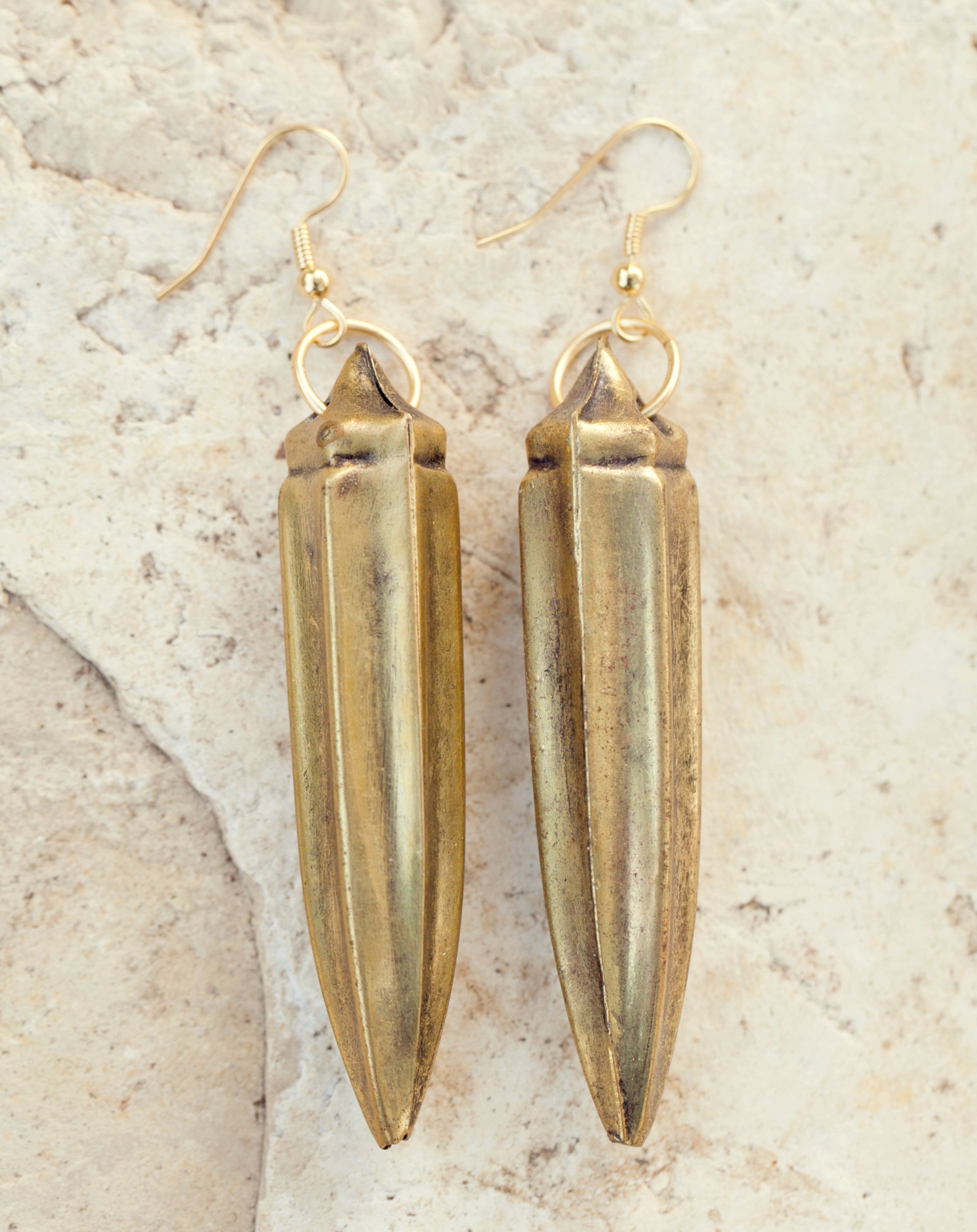 Antique brass okra earrings