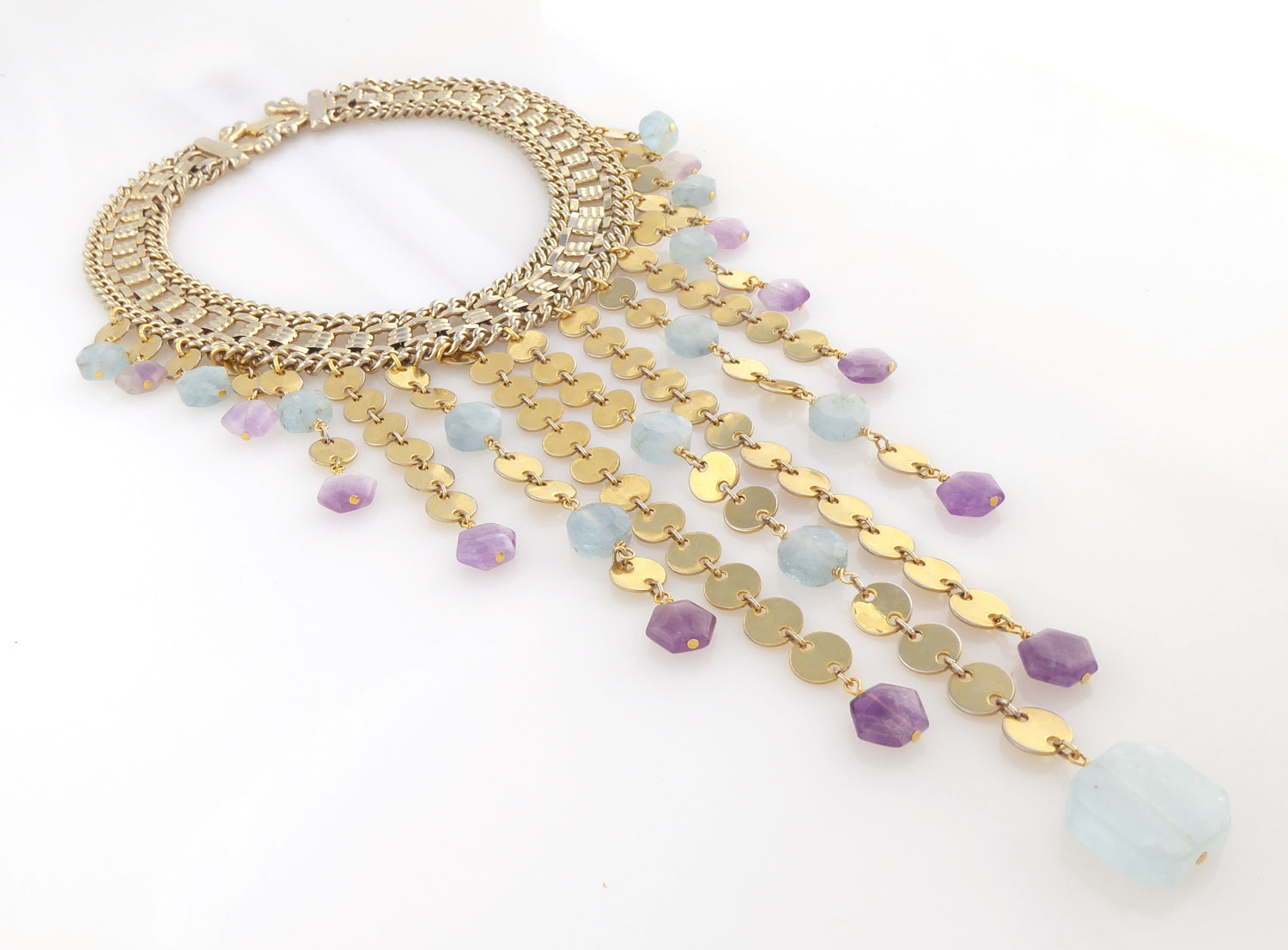 Carmeline aquamarine and amethyst necklace by Jenny Dayco 2