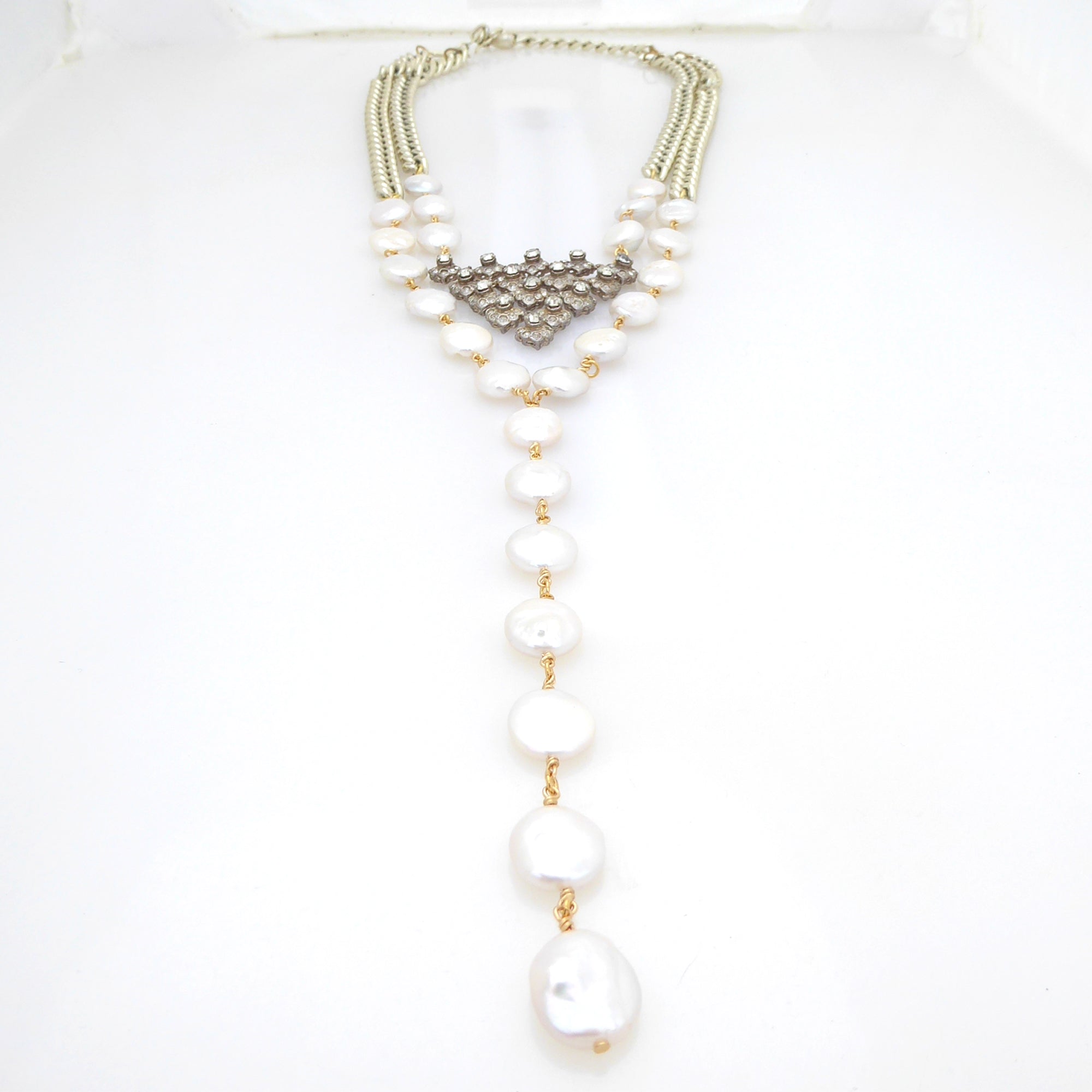 Celestial freshwater pearl and rhinestone necklace by Jenny Dayco 3