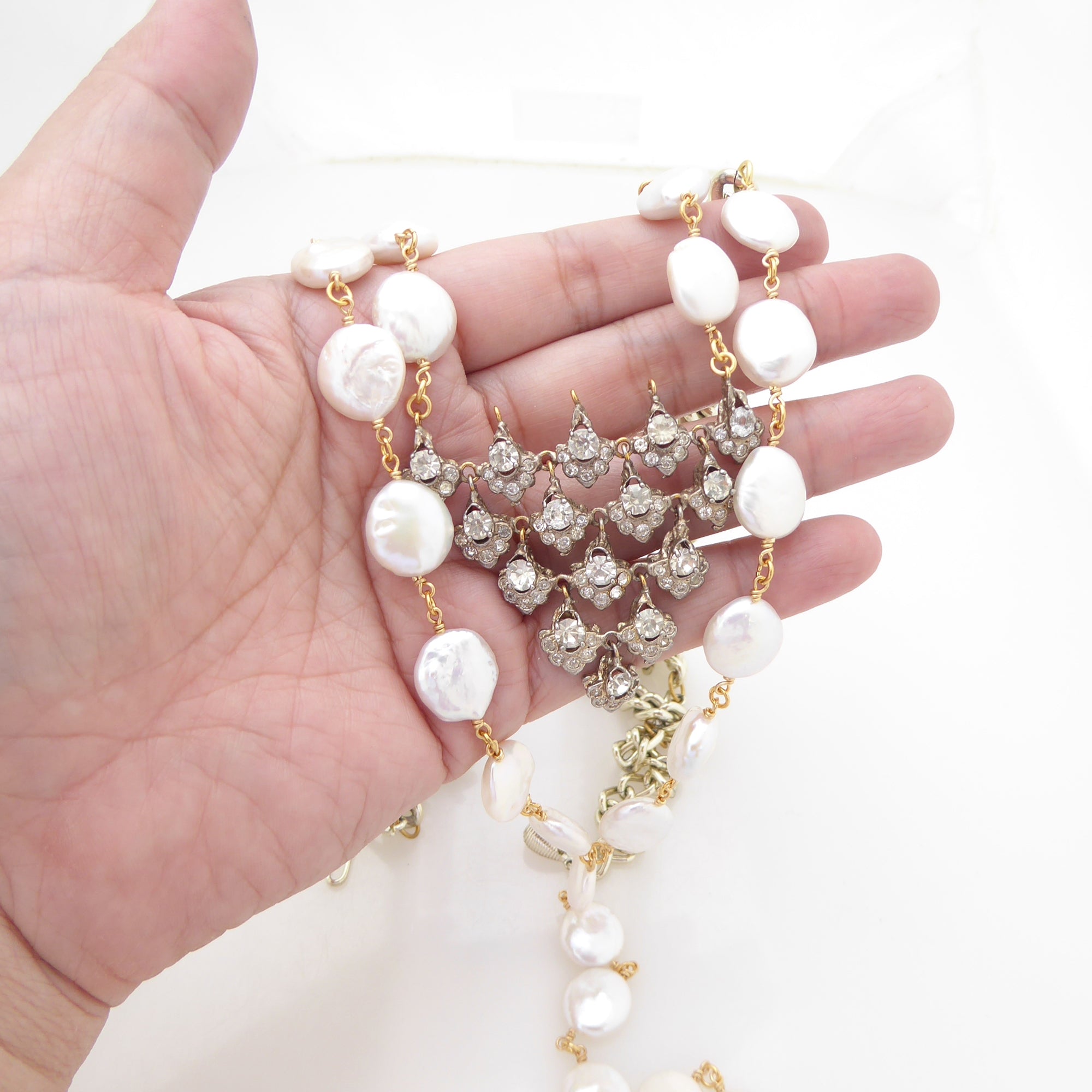 Celestial freshwater pearl and rhinestone necklace by Jenny Dayco 5