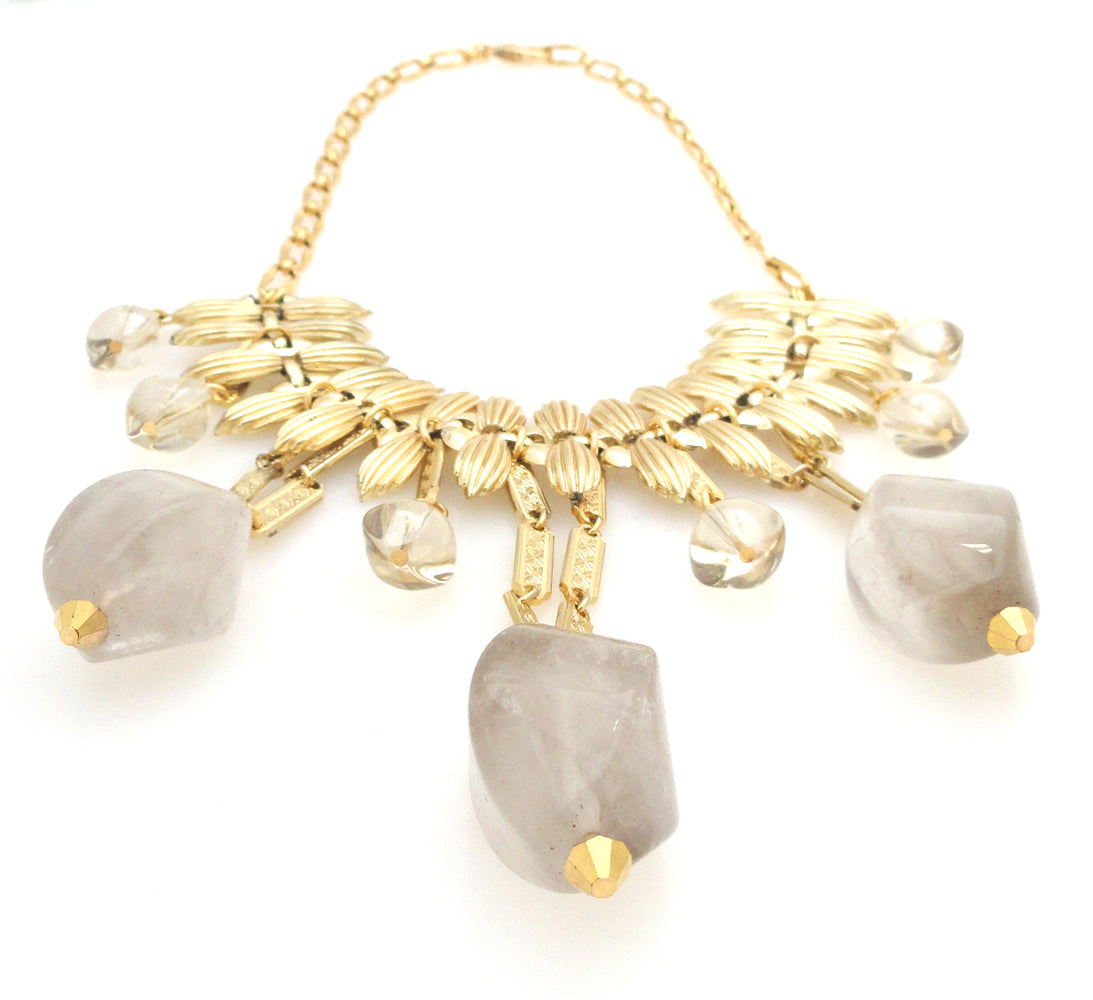 Cloudy quartz and gold teardrop necklace by Jenny Dayco 3