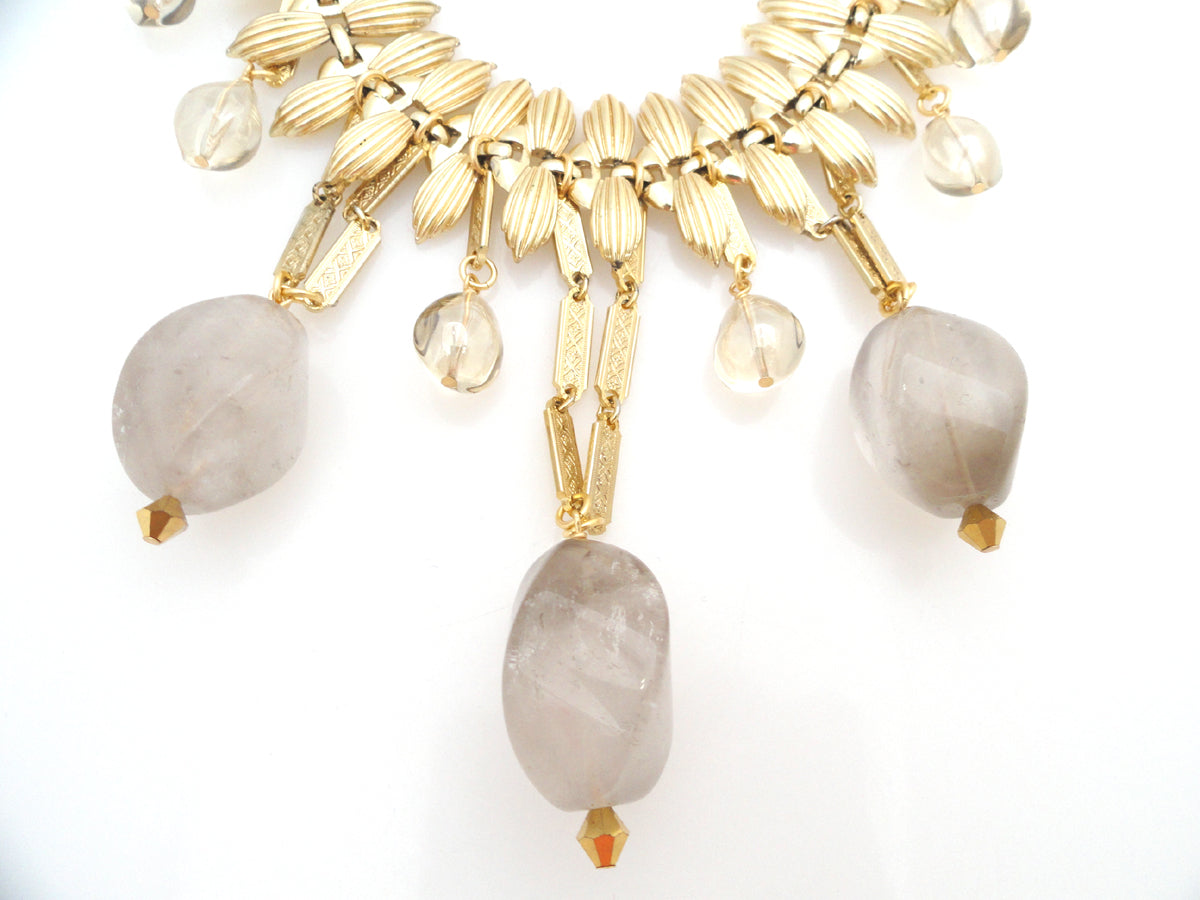 Cloudy quartz and gold teardrop necklace by Jenny Dayco 4