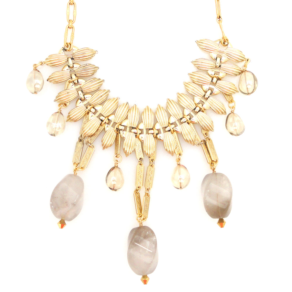 Cloudy quartz and gold teardrop necklace by Jenny Dayco 1