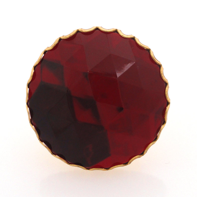 Dark ruby glass faceted ring by Jenny Dayco top view