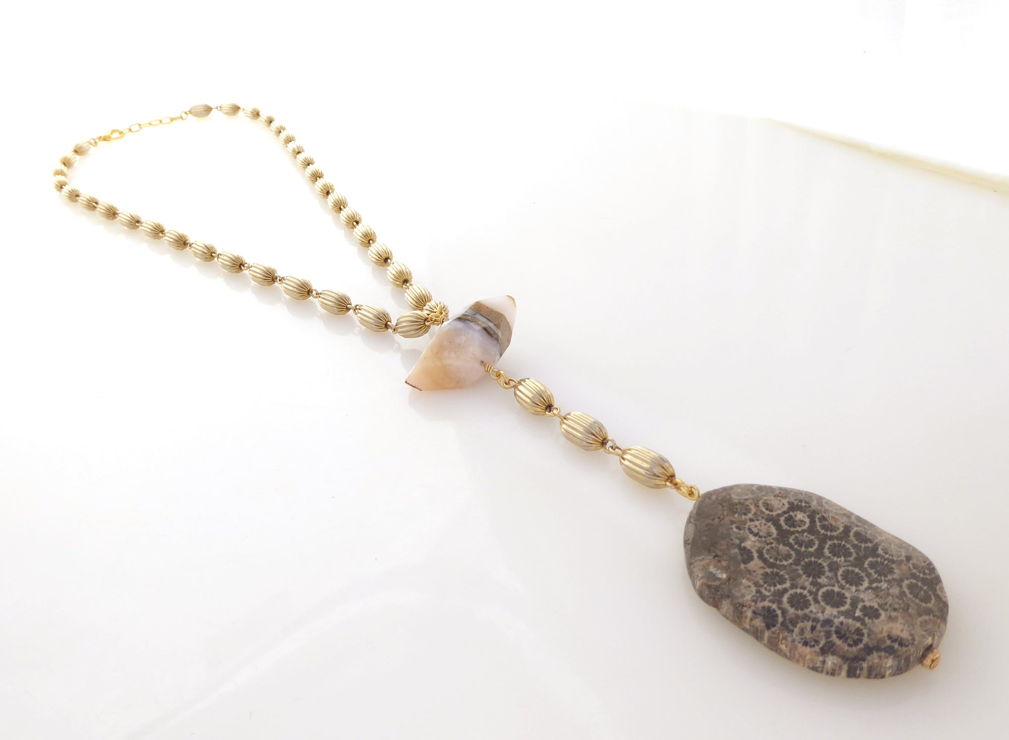 Delmara pink opal and fossilized coral necklace by Jenny Dayco 2