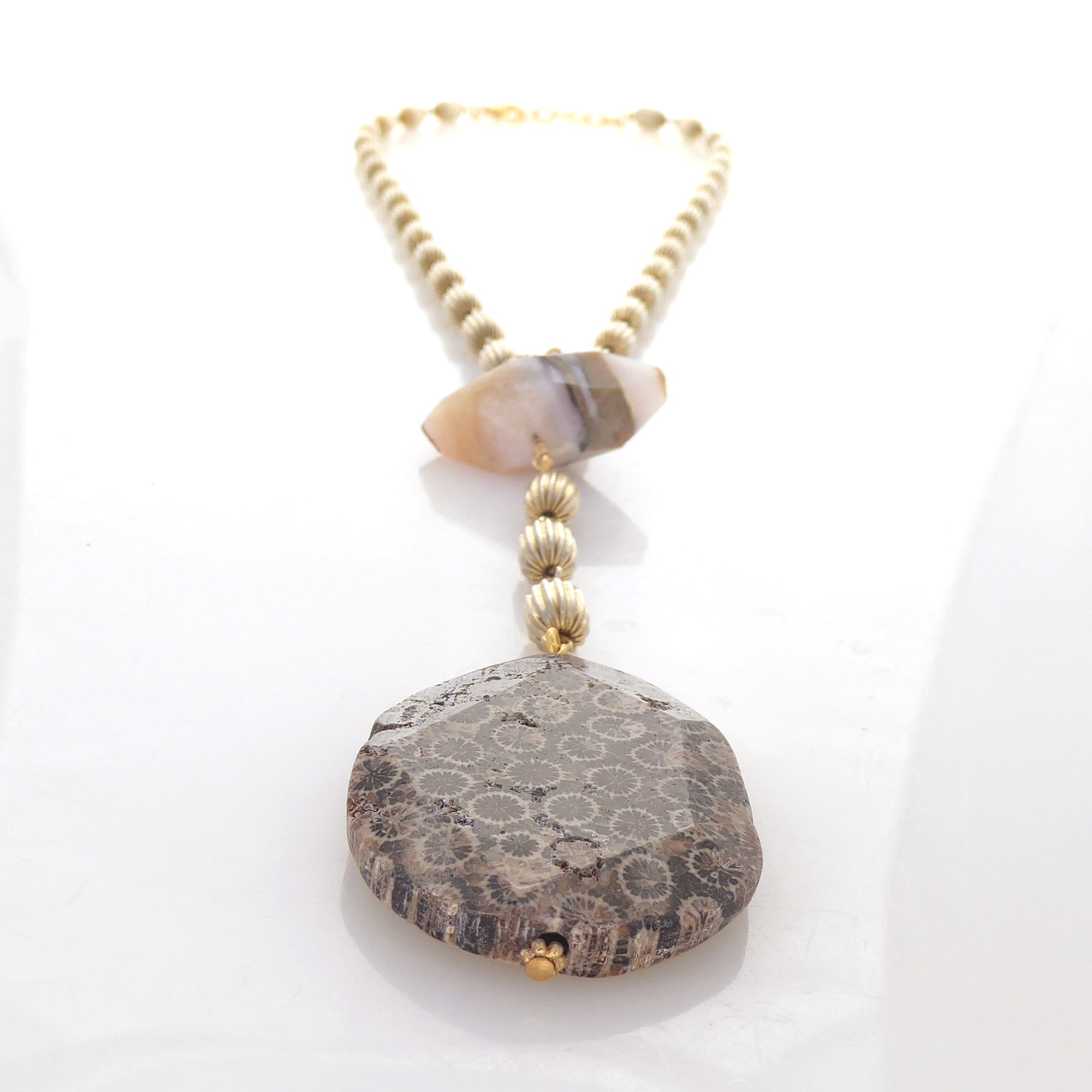 Delmara pink opal and fossilized coral necklace by Jenny Dayco 3