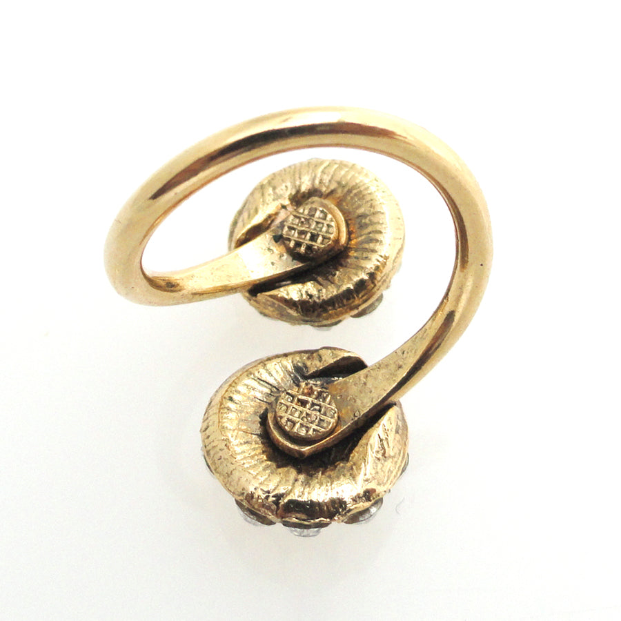 Gold rhinestone circular ring by Jenny Dayco bottom view
