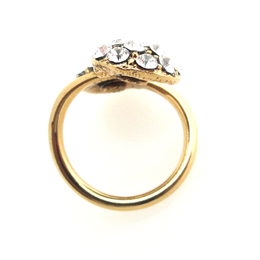 Gold rhinestone circular ring by Jenny Dayco top view
