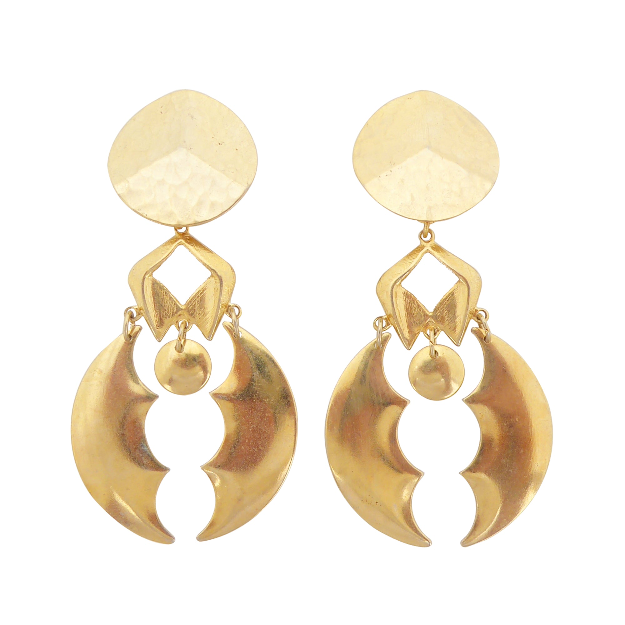 Gold batwing earrings by Jenny Dayco 1