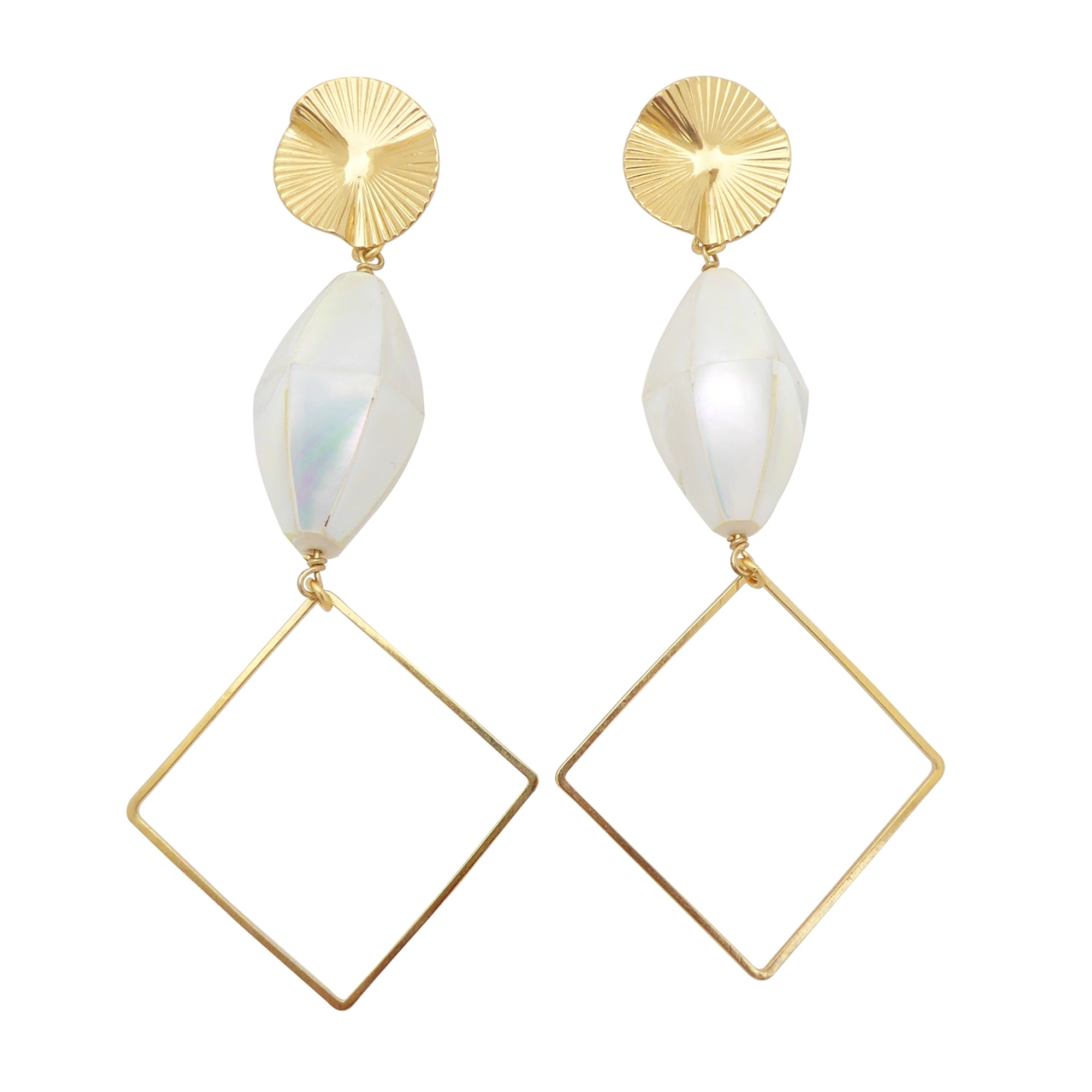 Gold diamond and shell earrings by Jenny Dayco 1