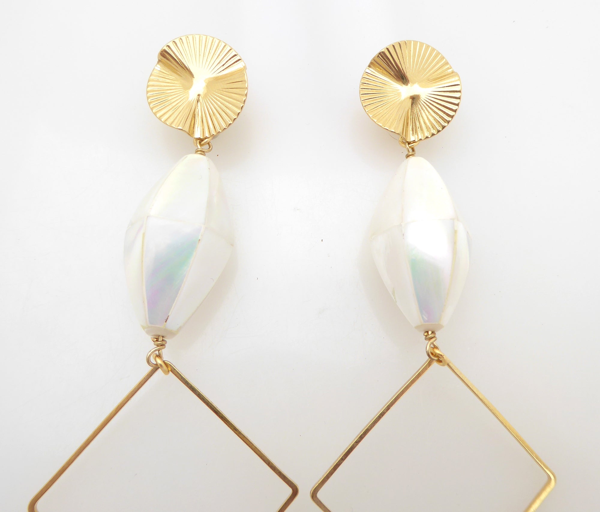 Gold diamond and shell earrings by Jenny Dayco 4
