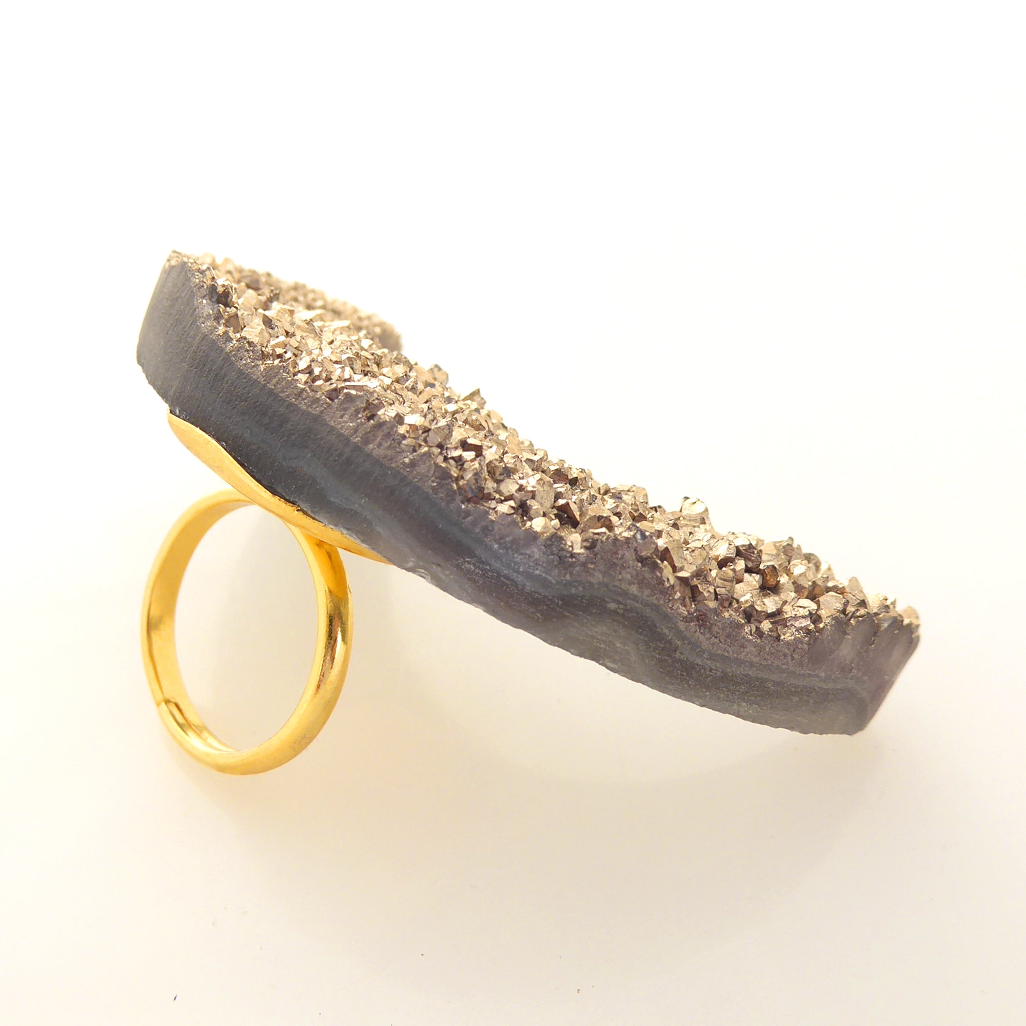 Gold druzy moon ring by Jenny Dayco 2