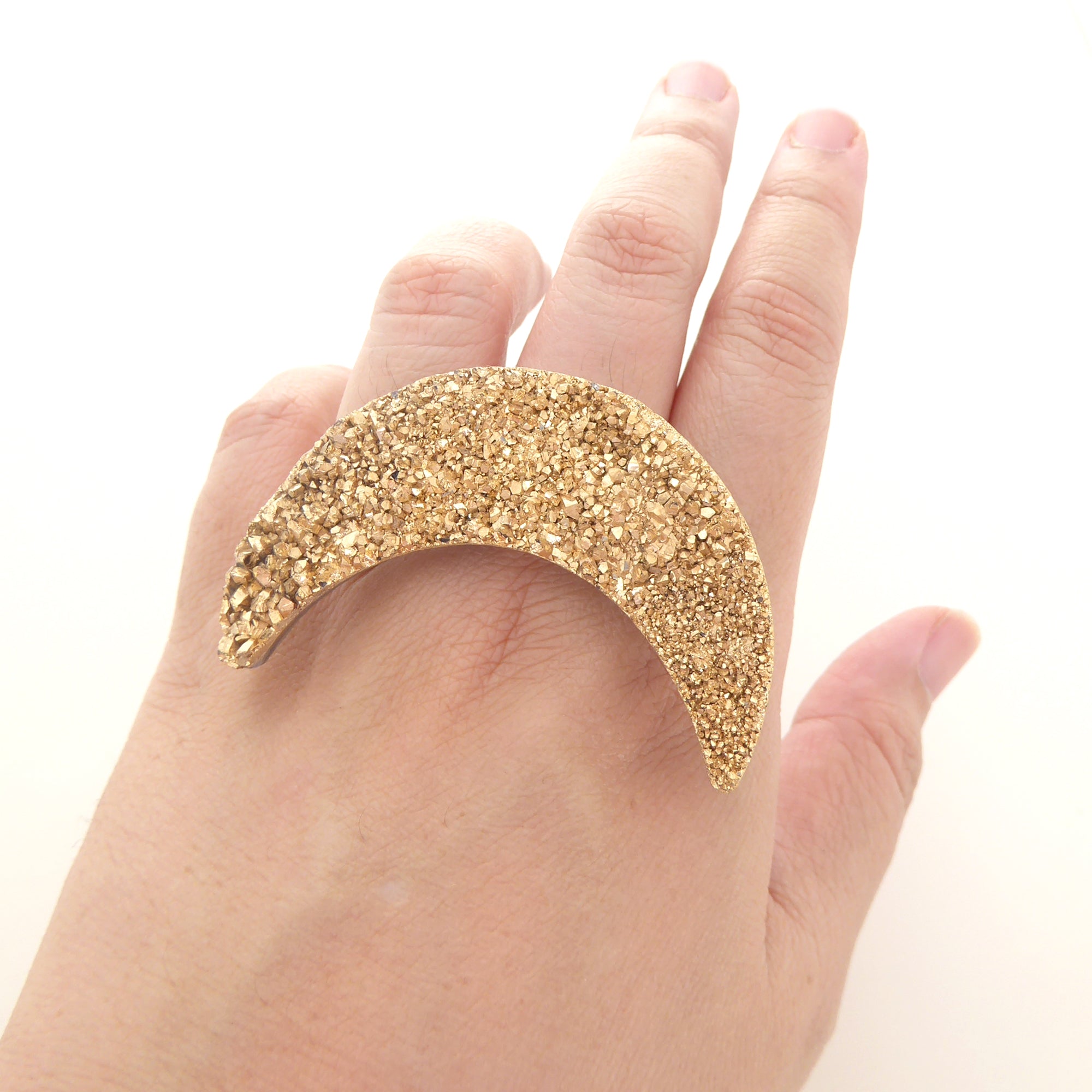 Gold druzy moon ring by Jenny Dayco 6