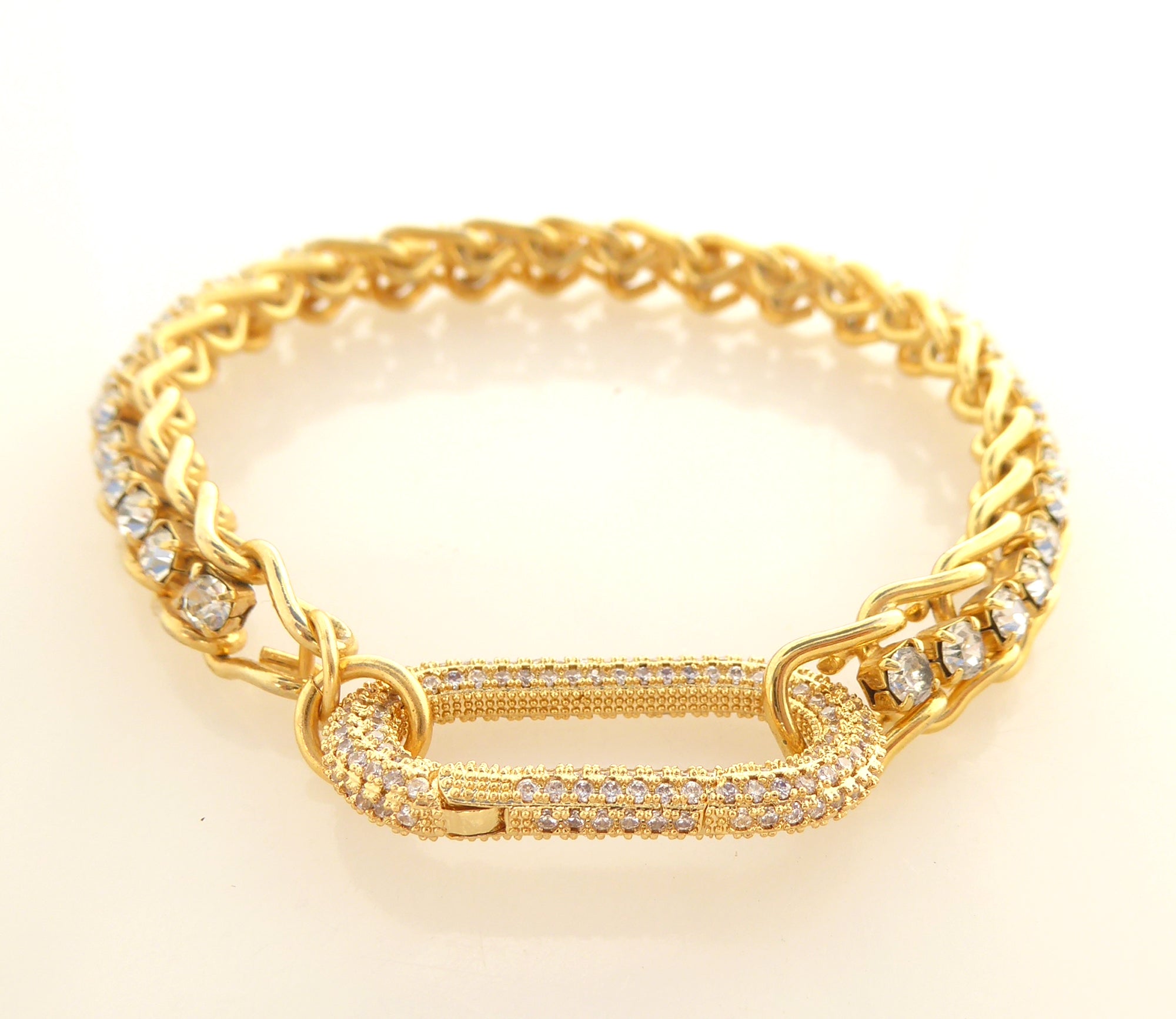 Gold rhinestone carabiner clasp bracelet by Jenny Dayco  3