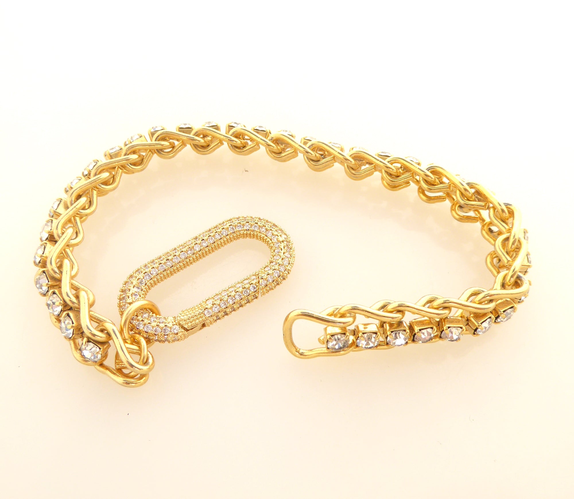 Gold rhinestone carabiner clasp bracelet by Jenny Dayco  5