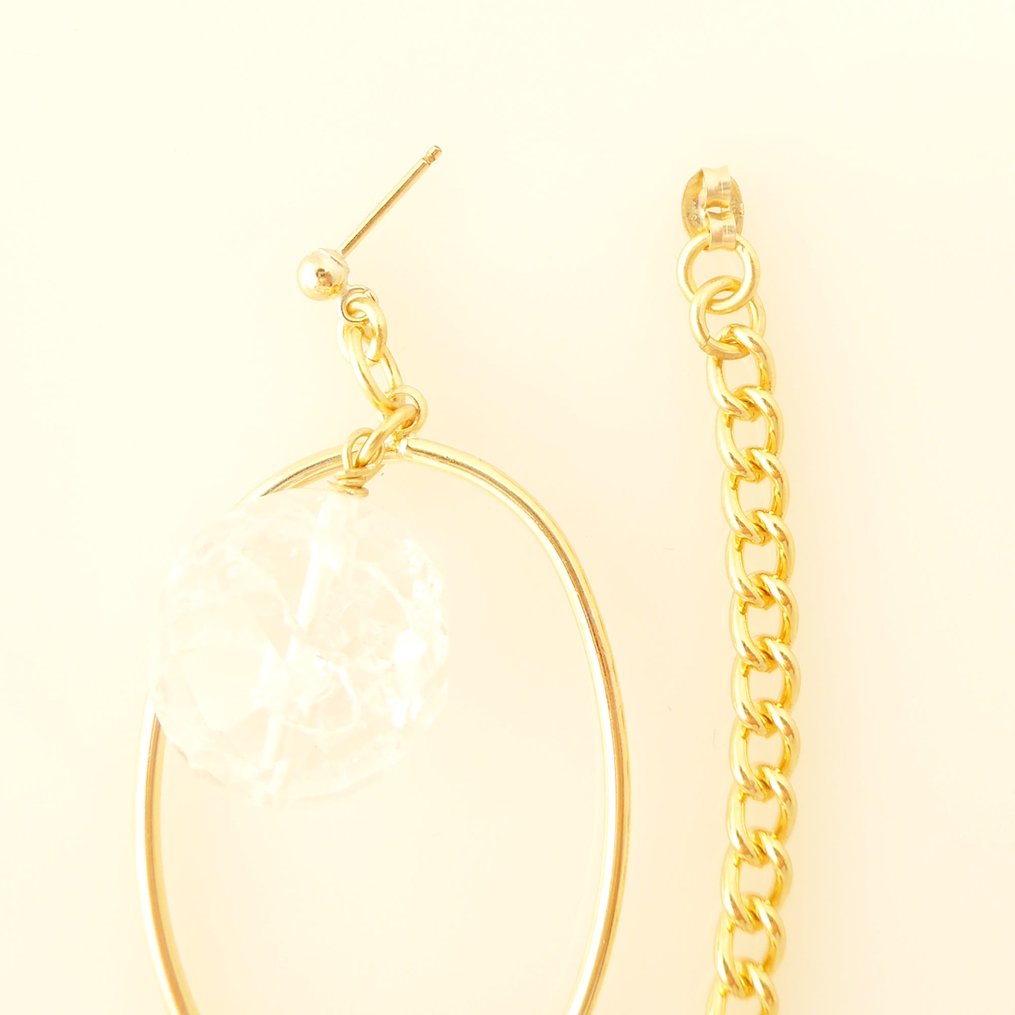 Gold saturn earrings in cracked quartz by Jenny Dayco 4