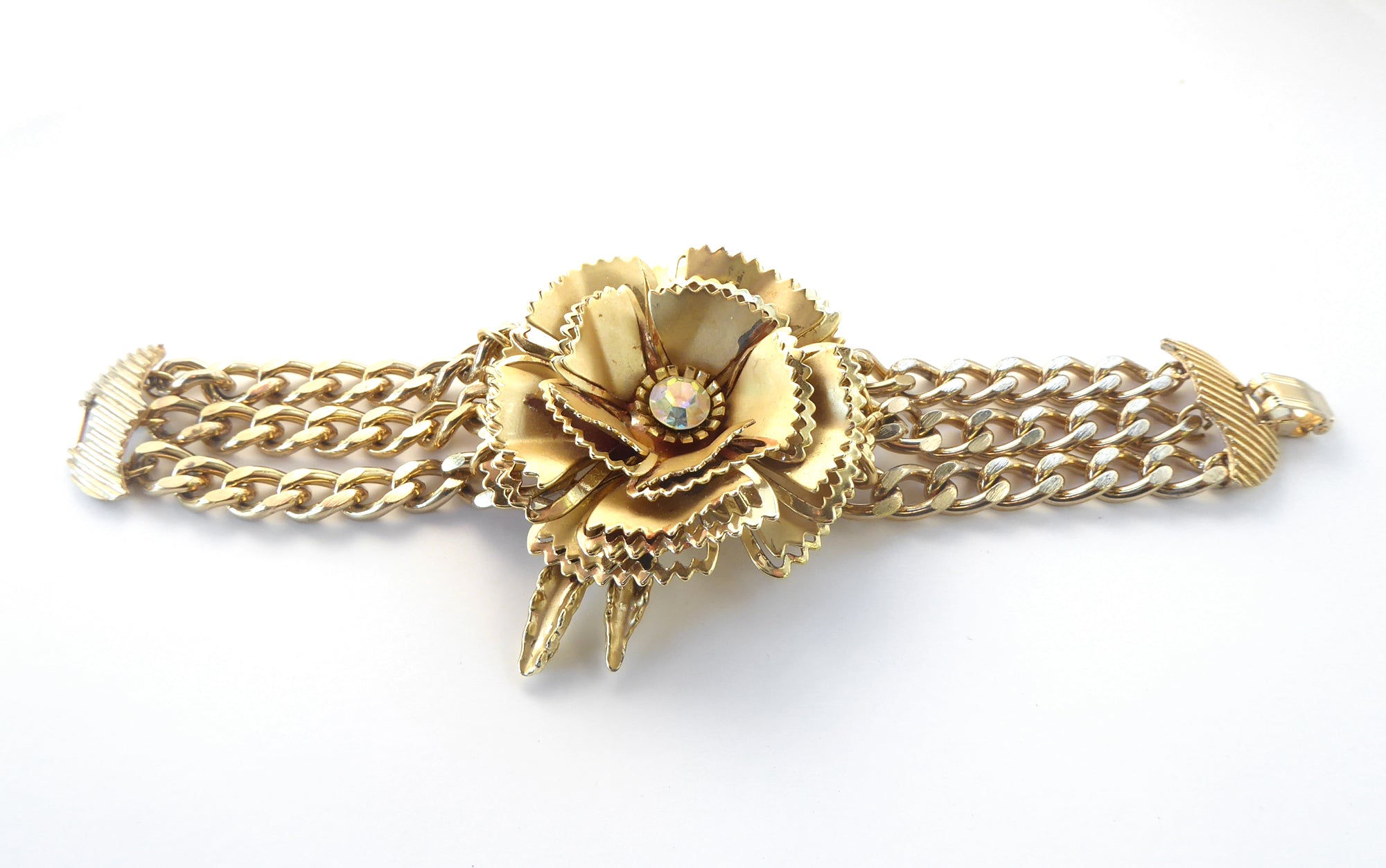 Gold vintage flower bracelet by Jenny Dayco 4