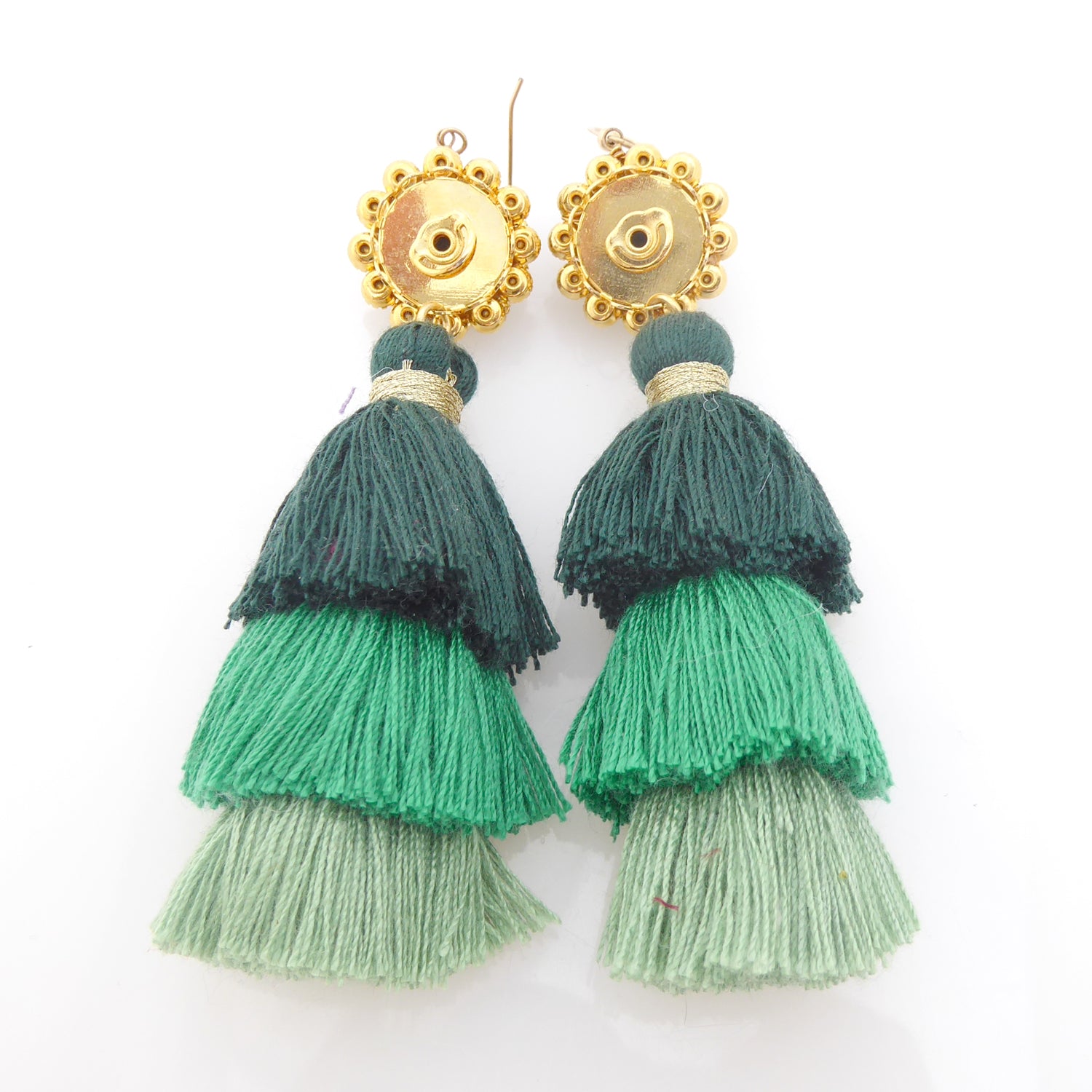 Green rhinestone tassel earrings