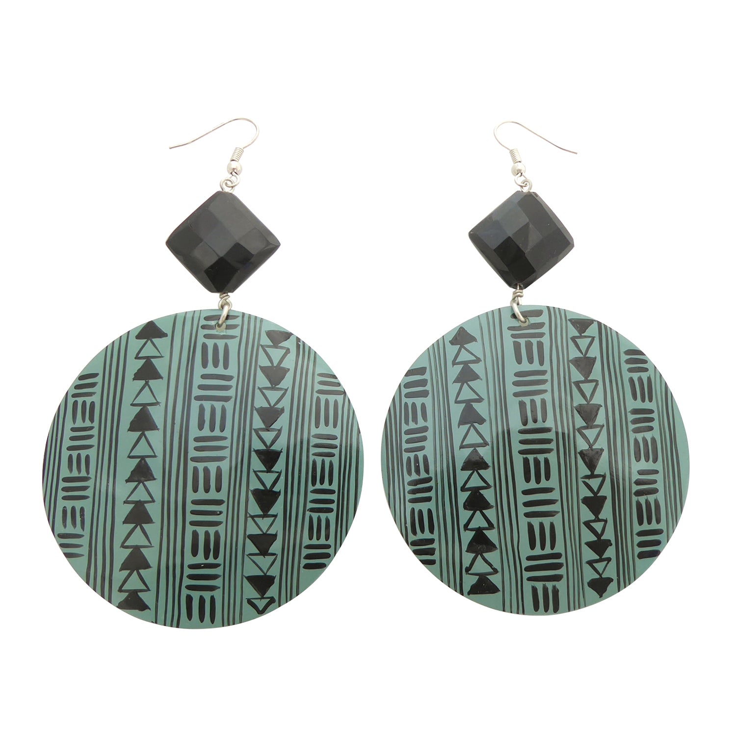 Green geometric shell earrings