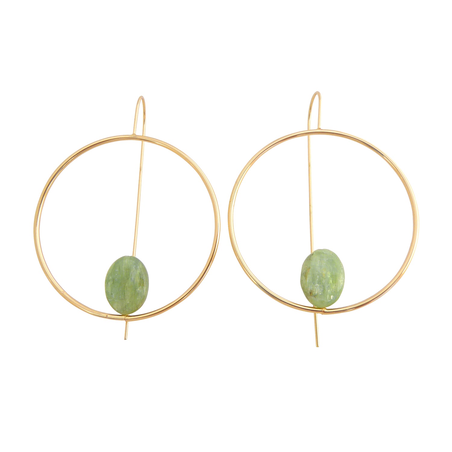 Green kyanite and gold circle earrings by Jenny Dayco 1