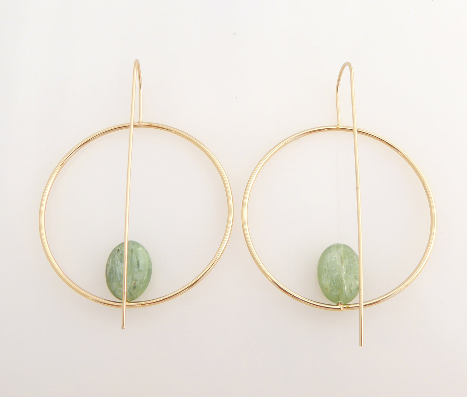 Green kyanite and gold circle earrings by Jenny Dayco 4