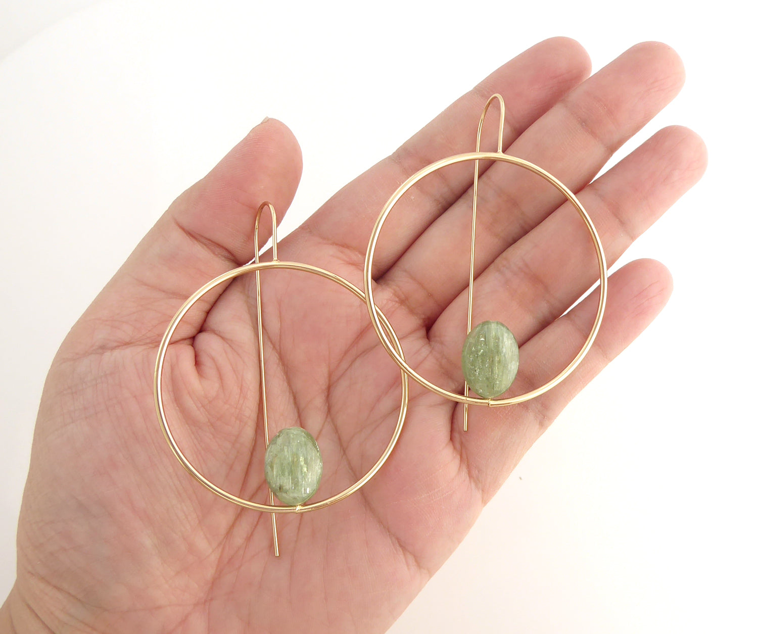 Green kyanite and gold circle earrings by Jenny Dayco 6