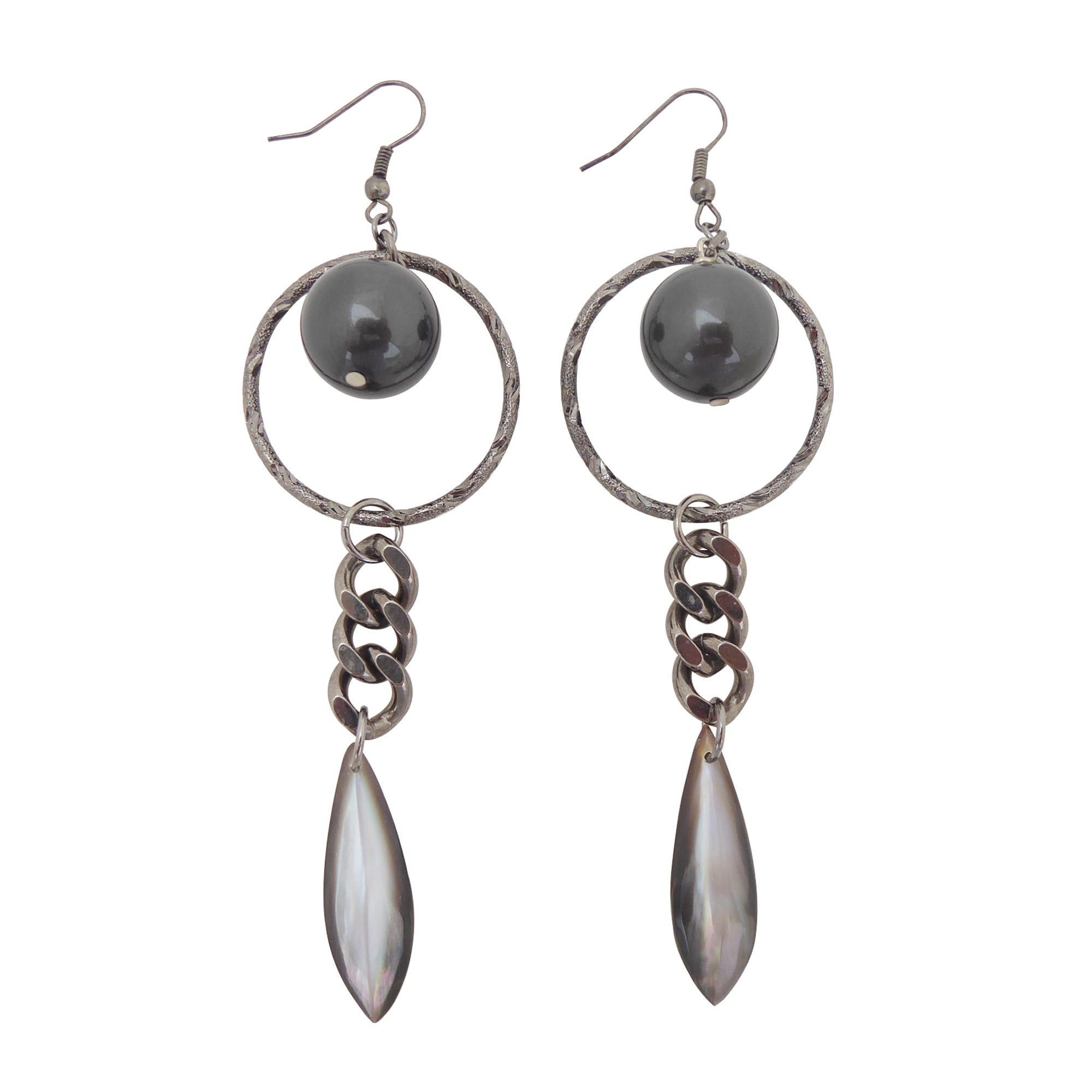 Gunmetal pearl and shell earrings by Jenny Dayco 1