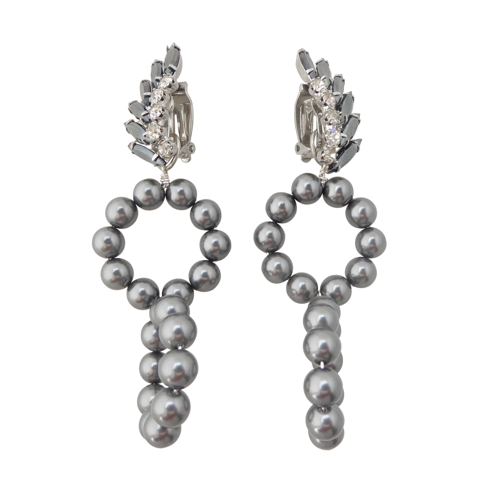 Gunmetal rhinestone and pearl earrings by Jenny Dayco 1