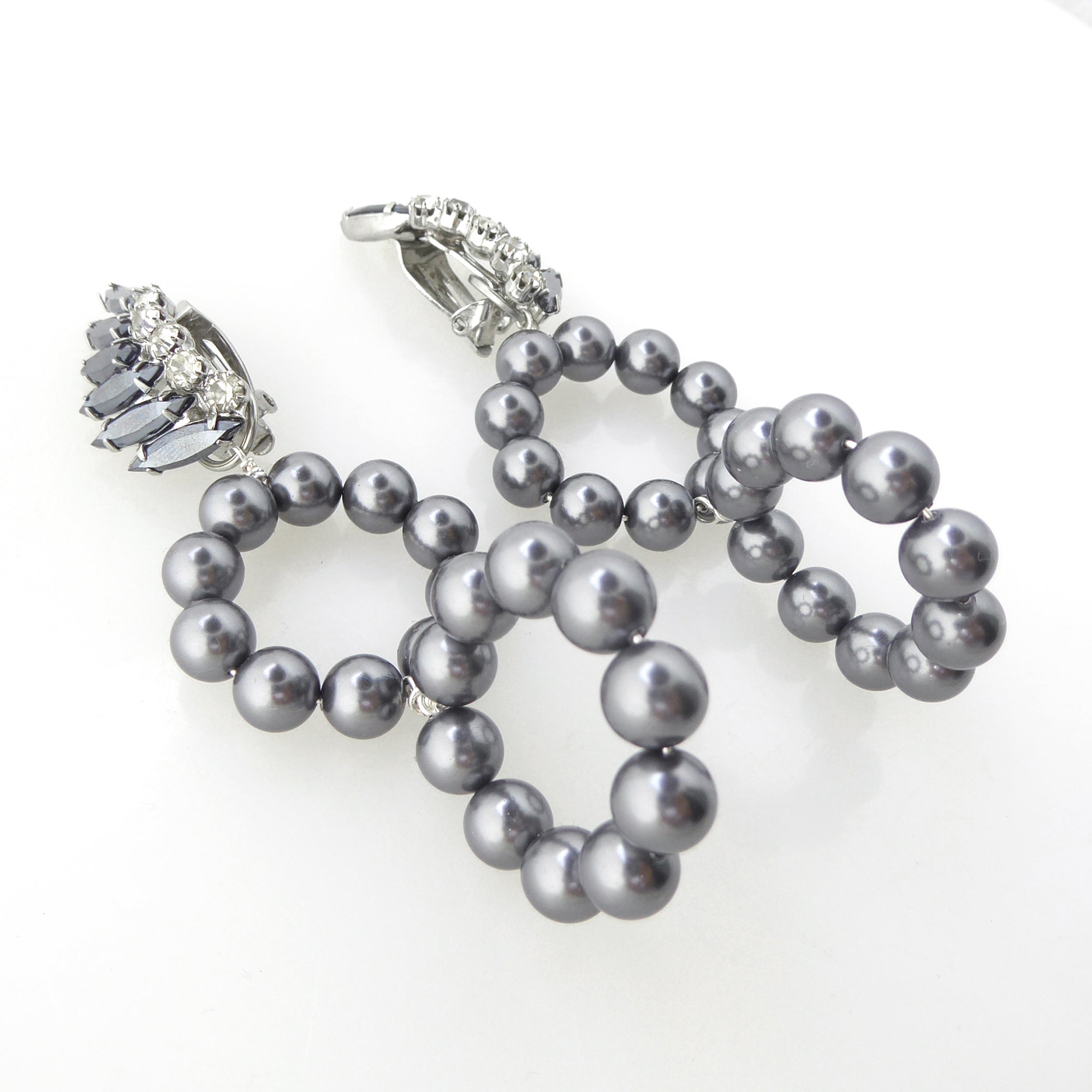 Gunmetal rhinestone and pearl earrings by Jenny Dayco 2