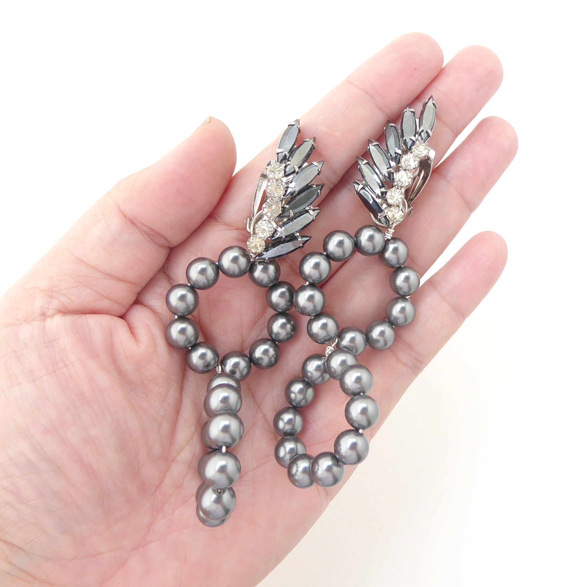 Gunmetal rhinestone and pearl earrings by Jenny Dayco 6