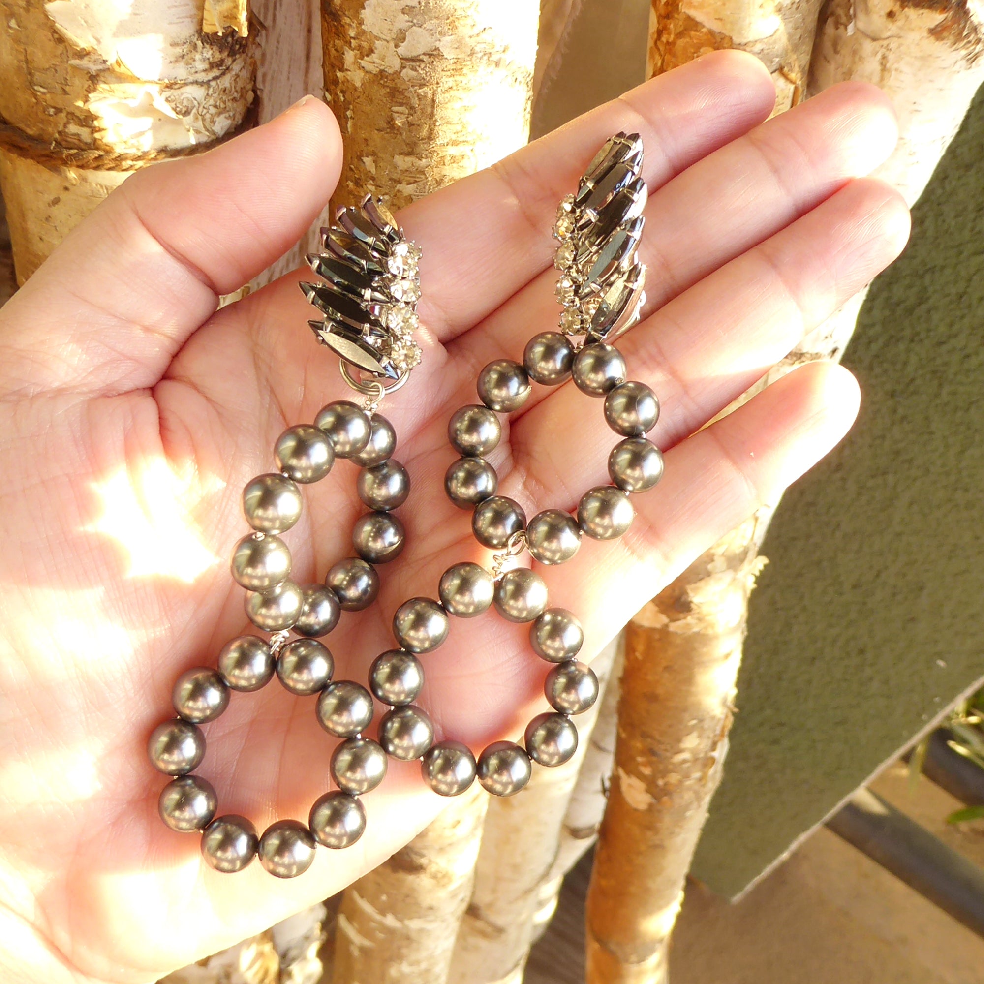 Gunmetal rhinestone and pearl earrings by Jenny Dayco 7