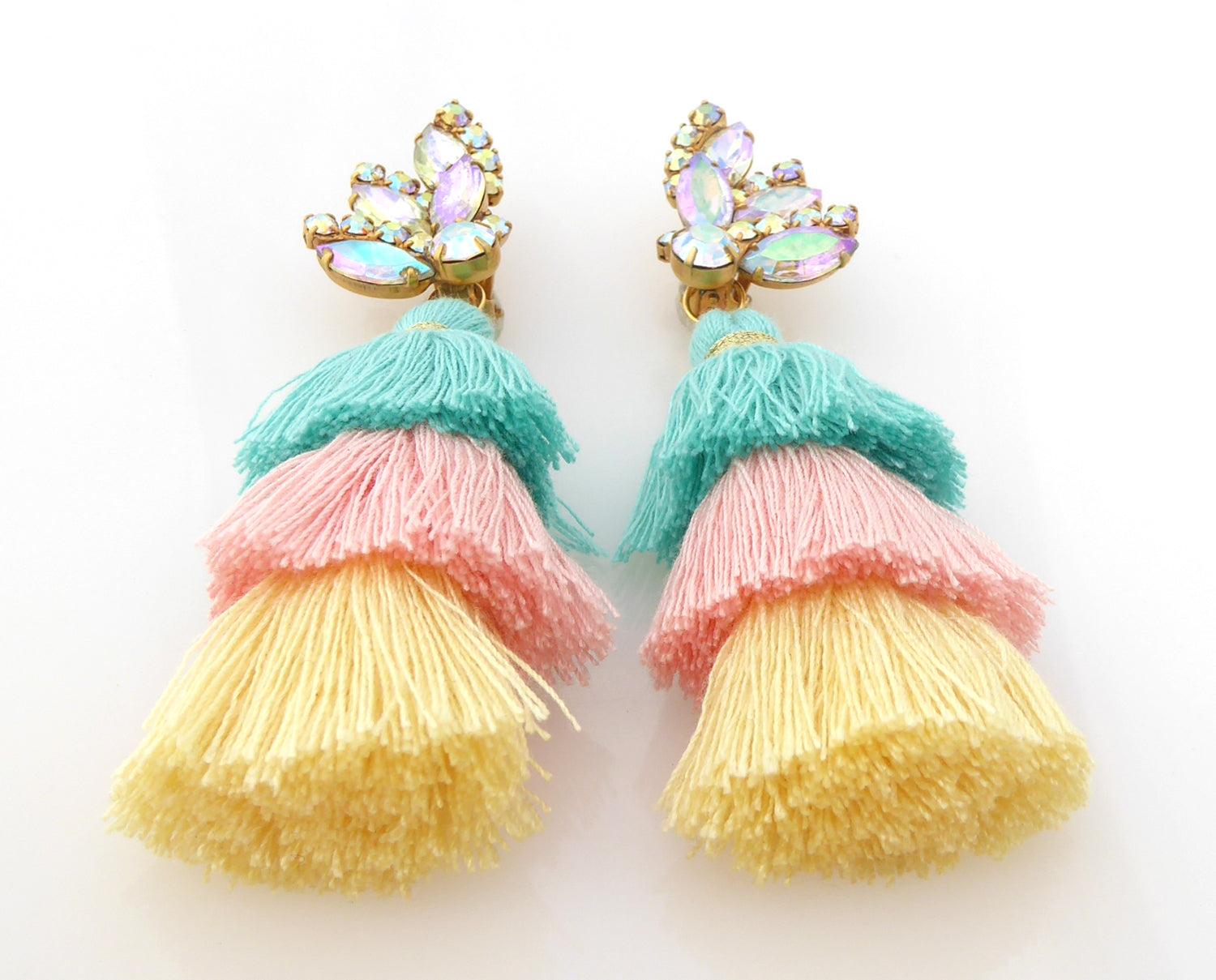 Iridescent rhinestone tassel earrings by Jenny Dayco 3