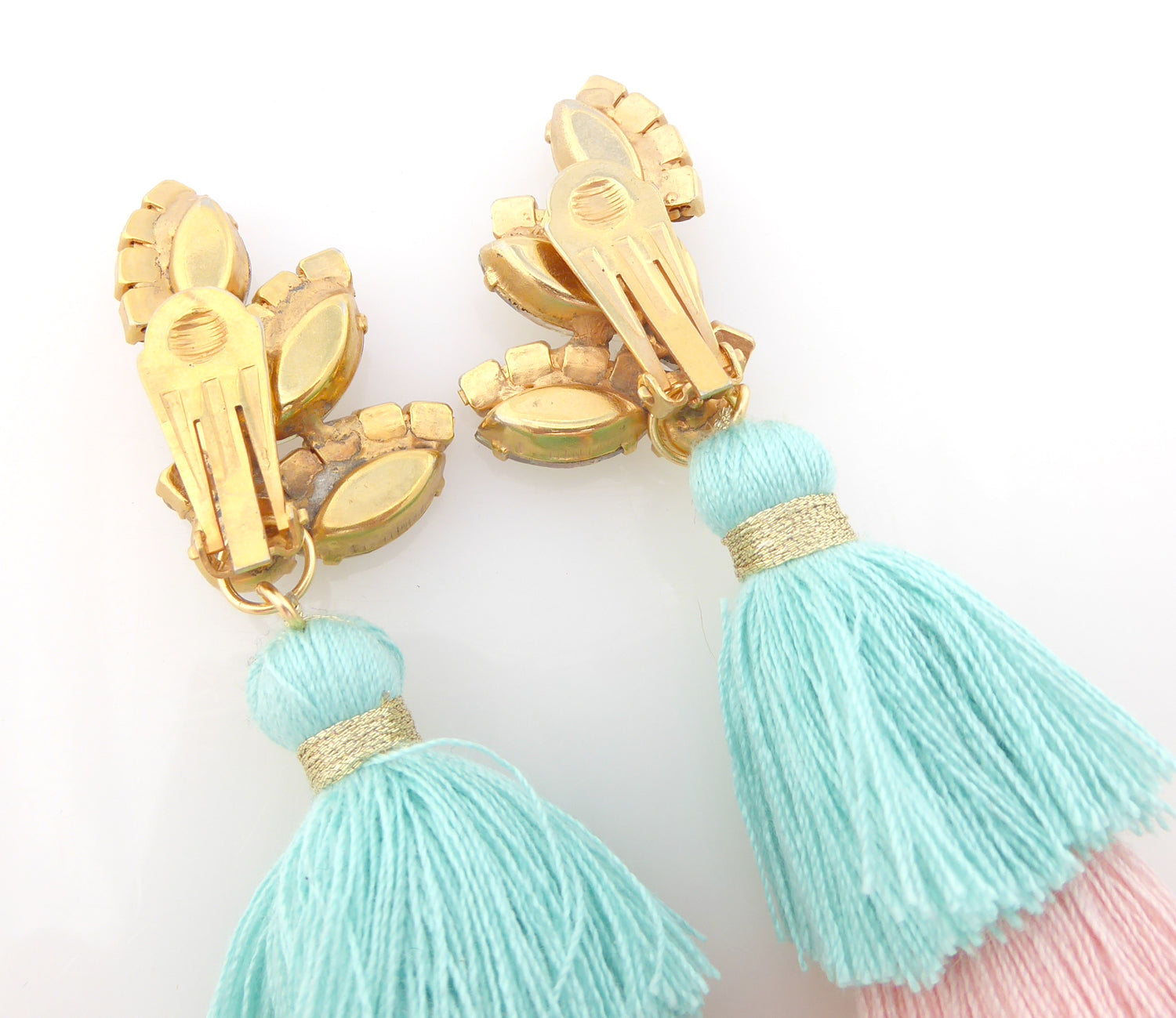 Iridescent rhinestone tassel earrings by Jenny Dayco 5