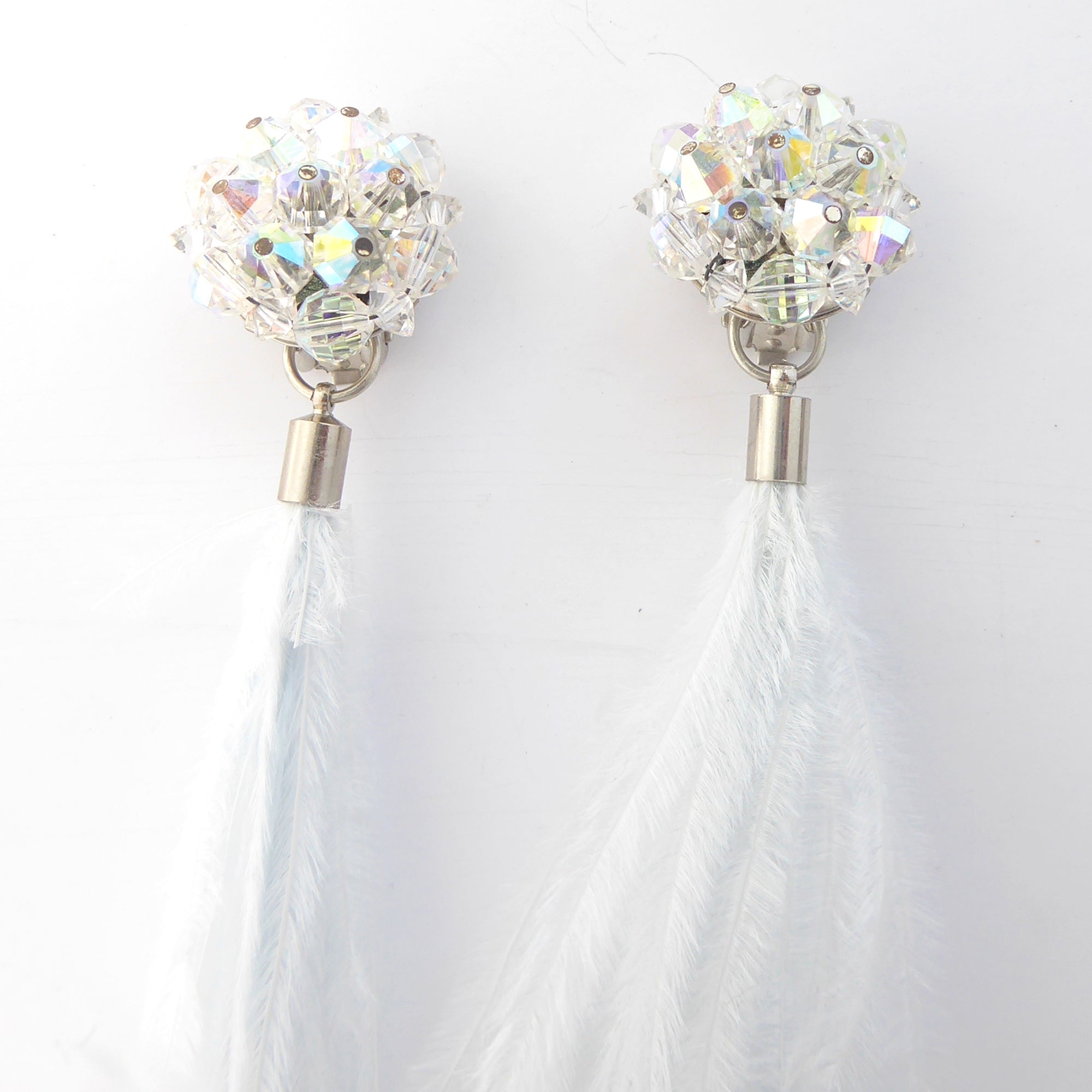 Iridescent crystal feather earrings by Jenny Dayco 4