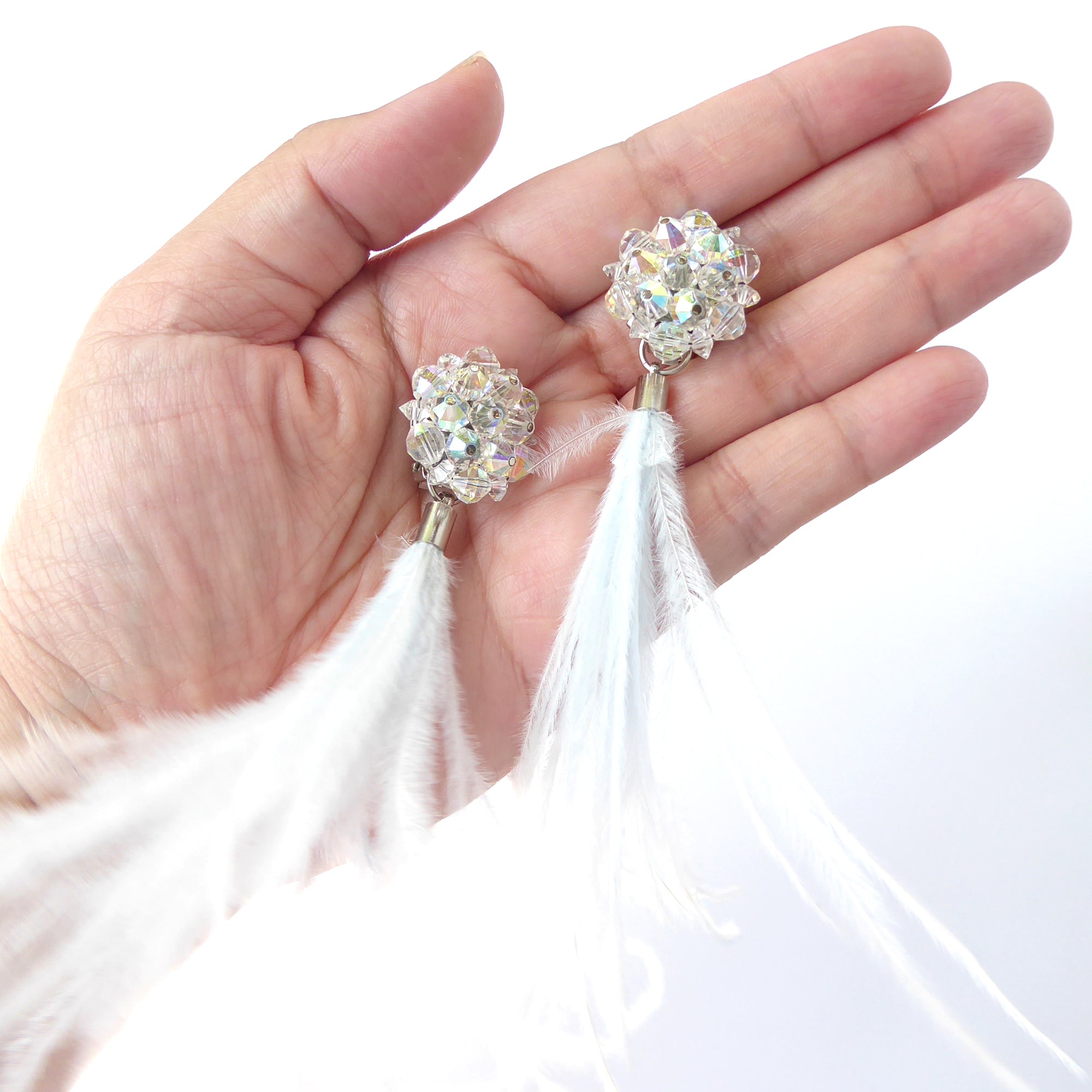 Iridescent crystal feather earrings by Jenny Dayco 6